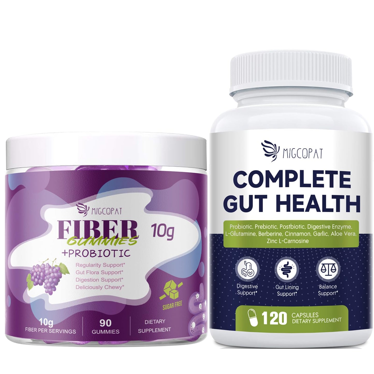 Migcopat 10G Fiber Gummies + Complete Gut Support Capsules, 210 Count