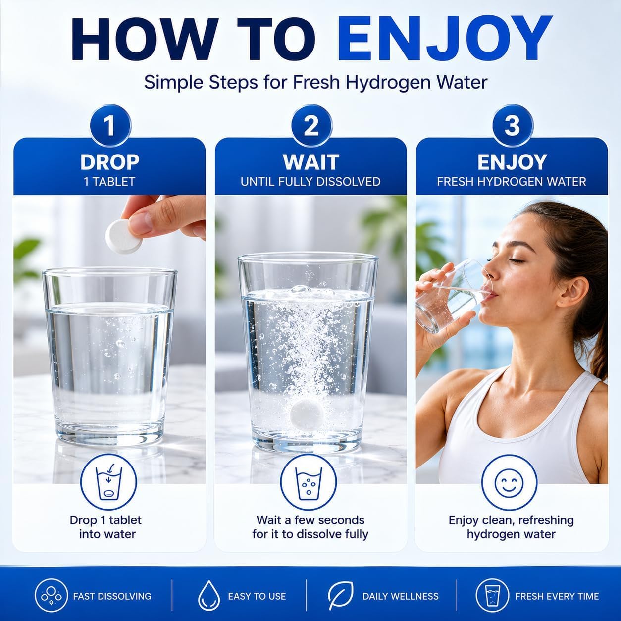 Jebiue Hydrogen Water Tablets with 16 PPM Molecular H2 and 240 mg Magnesium, 120 Tablets