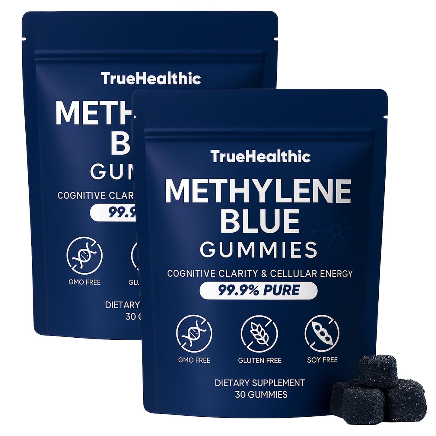 TRUEHEALTHIC Methylene Blue Gummies 5mg per Gummy, Supports Sustained Energy, Mental Clarity, Reduces Brain Fog & Improves Focus, Mood Enhancement, 30 Gummies