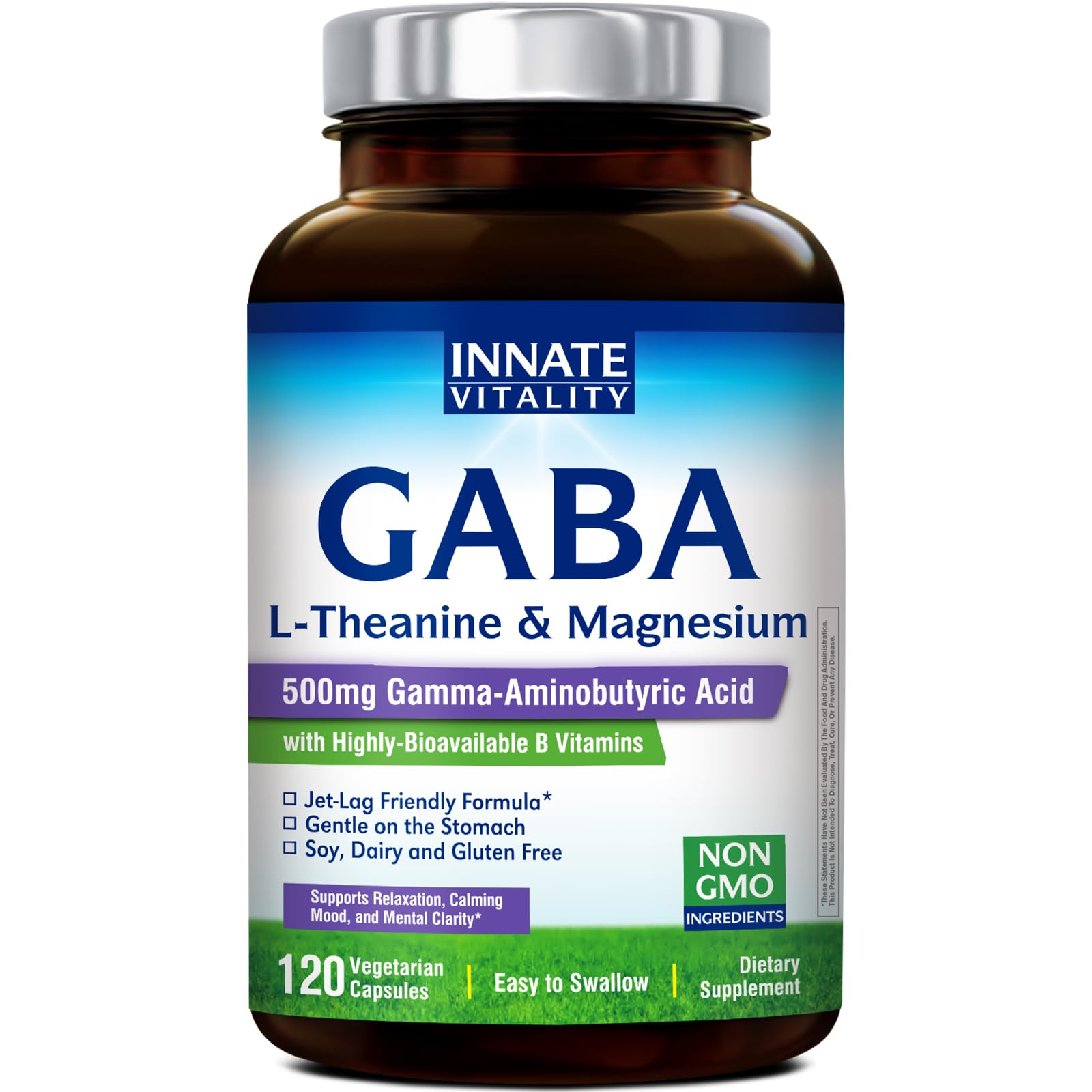 Innate Vitality GABA with L-Theanine, Magnesium Glycinate, B Complex, Vitamin B6 Capsules 120