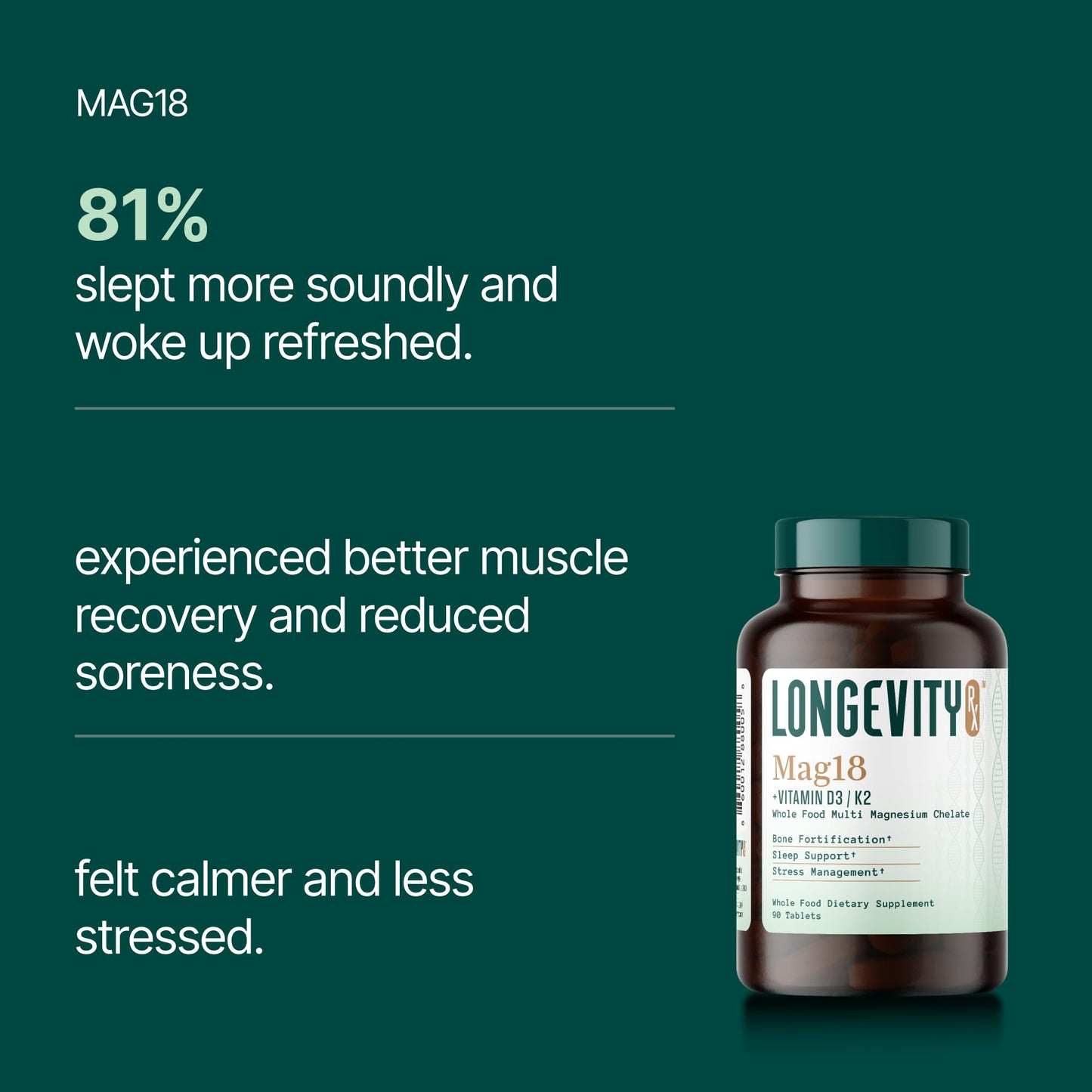 Longevity Rx Mag18 Peptide-Bound Magnesium Complex with D3 & K2, Capsule, 90 Count
