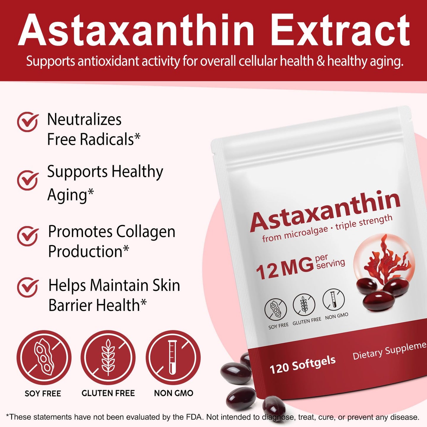 REVIGLAM Astaxanthin 12mg Capsule, 120 Count