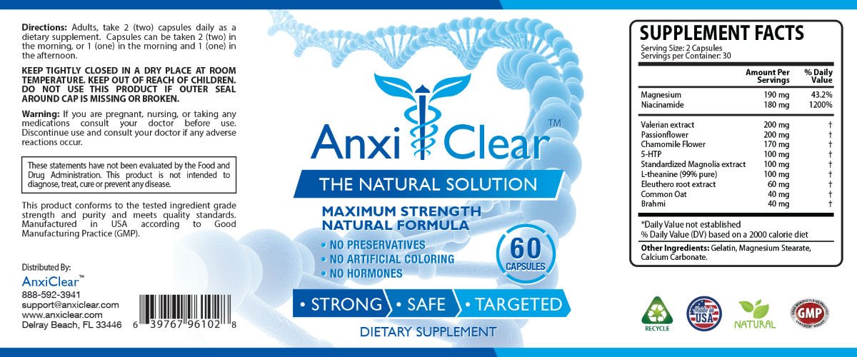 AnxiClear 5-HTP + L-Theanine Capsules, 90 Count
