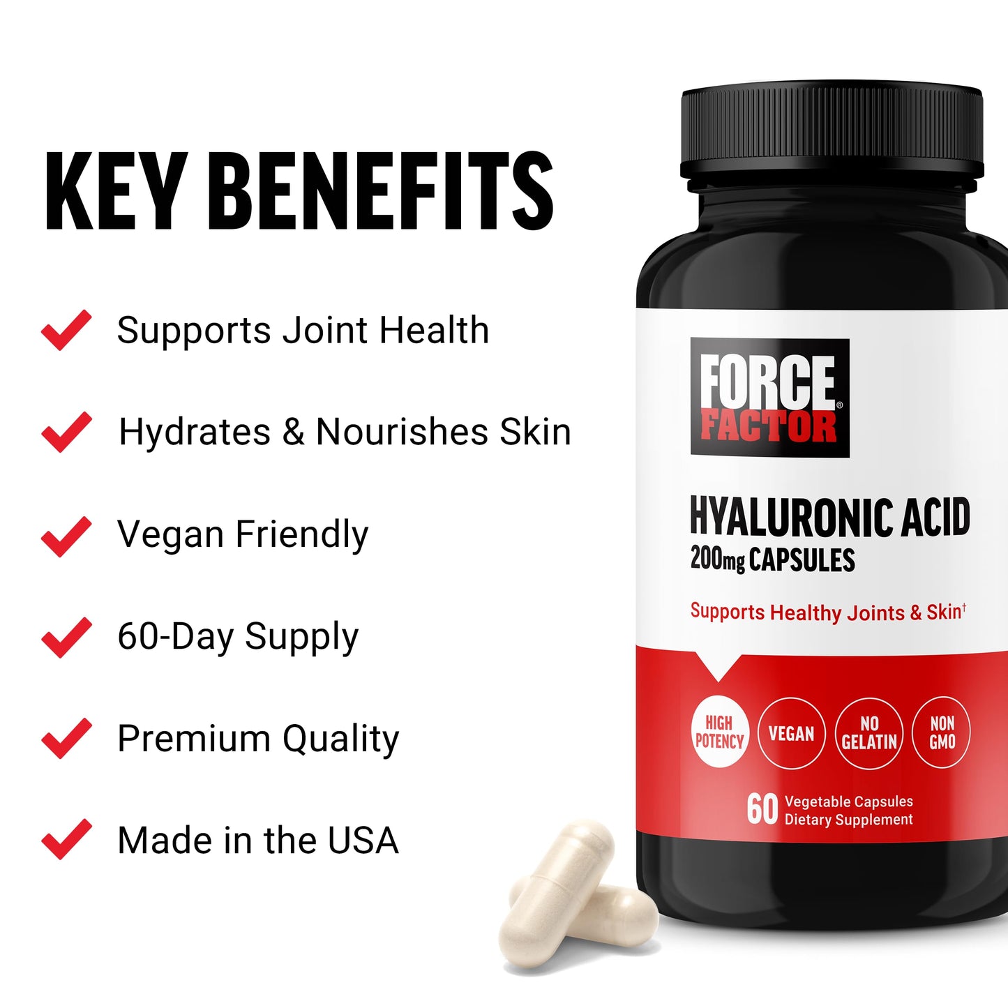 Force Factor Hyaluronic Acid Capsules, 60 Count