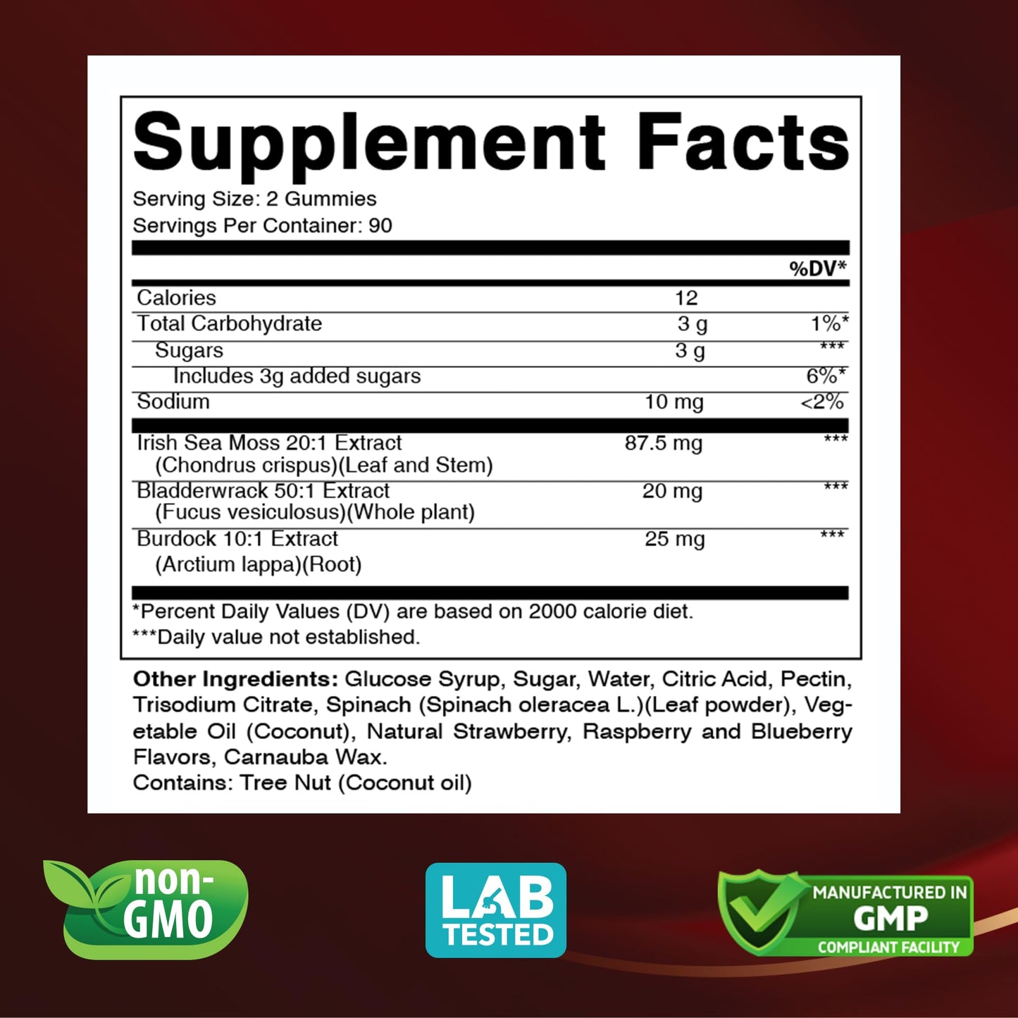 Vitabod Irish Sea Moss & Bladderwrack with Burdock Root – Botanical Extract Supplement – Vegan, Non-GMO, Plant-Based, 180 Gummies