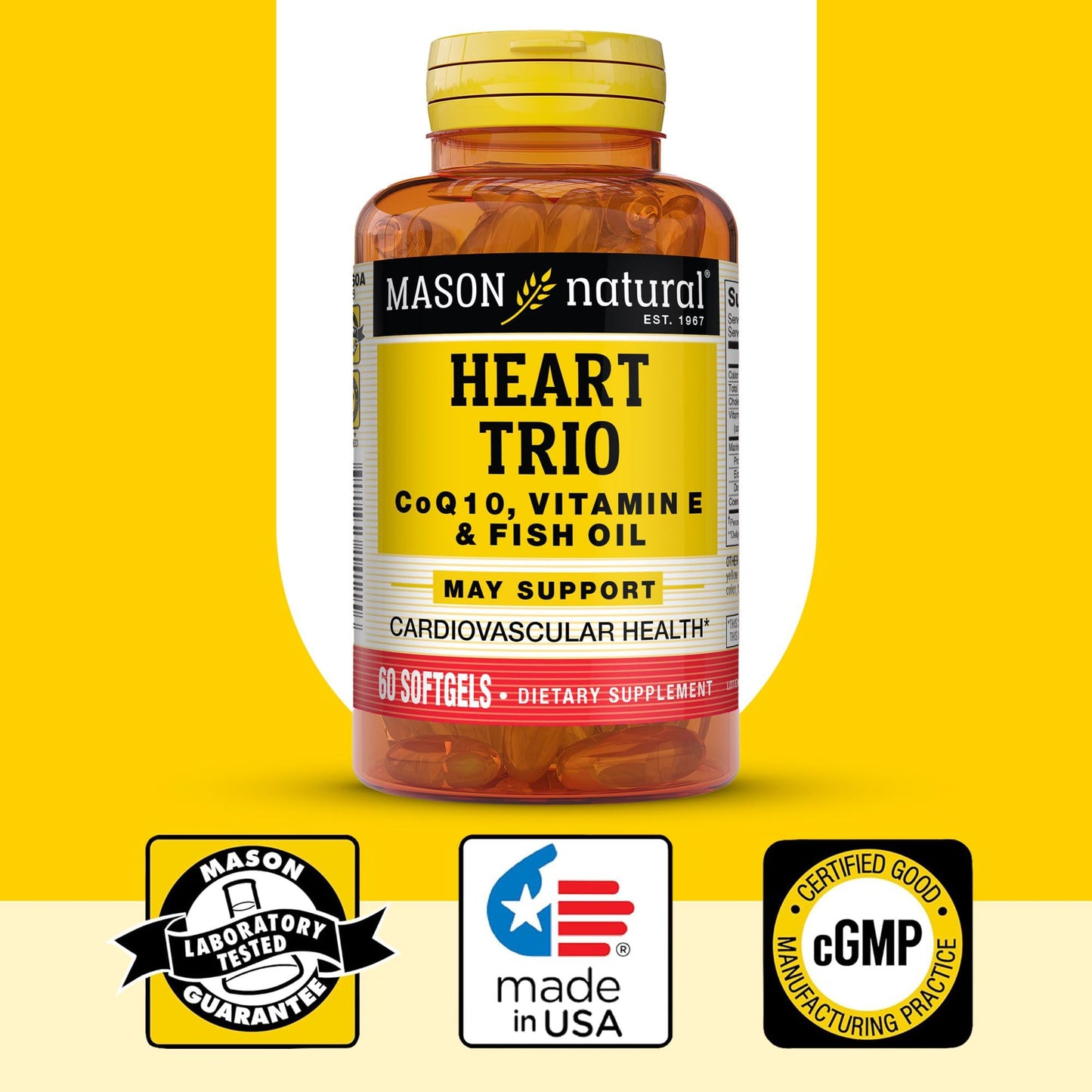 Mason Natural Heart Trio CoQ10, Vitamin E & Fish Oil Softgels, 180 Count