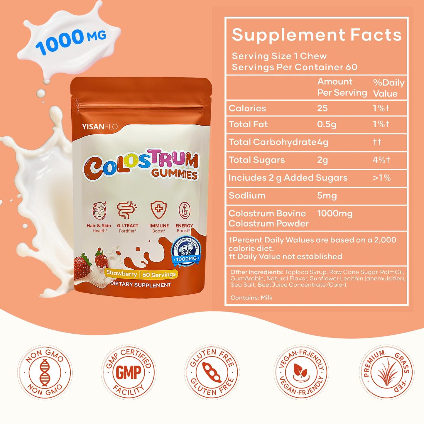 YISANFLO Colostrum Gummies 60 Count
