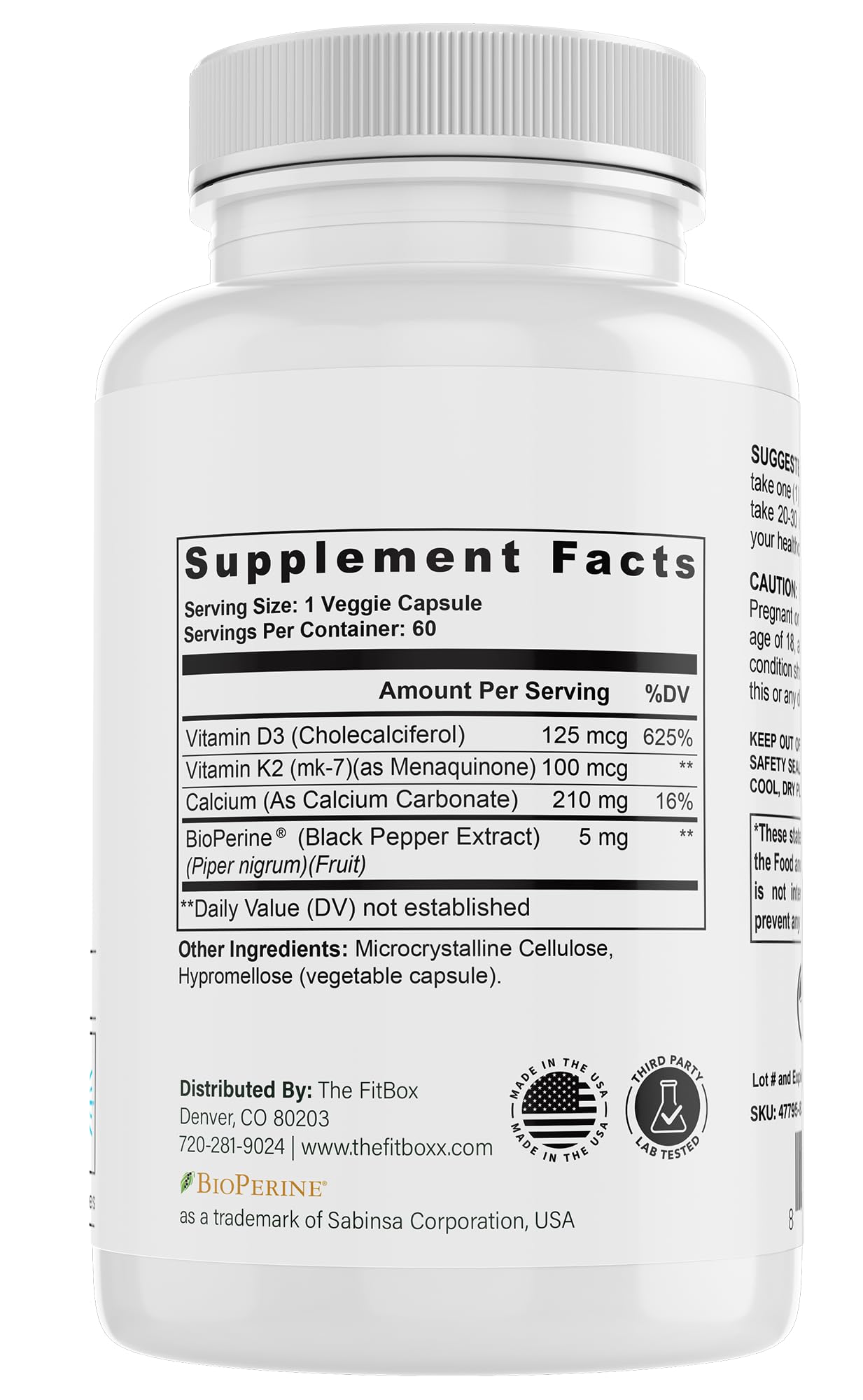 Fit Boxx Heart & Bone Complete Vitamin D3 5000 IU, K2 MK-7 & Calcium 60 Capsules