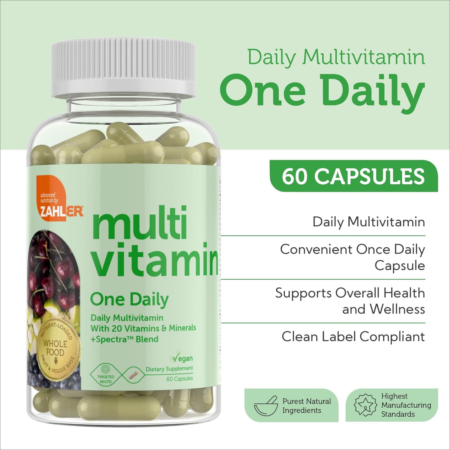 Zahler One Daily Vegan Multivitamins for Women & Men Capsules 60 Count