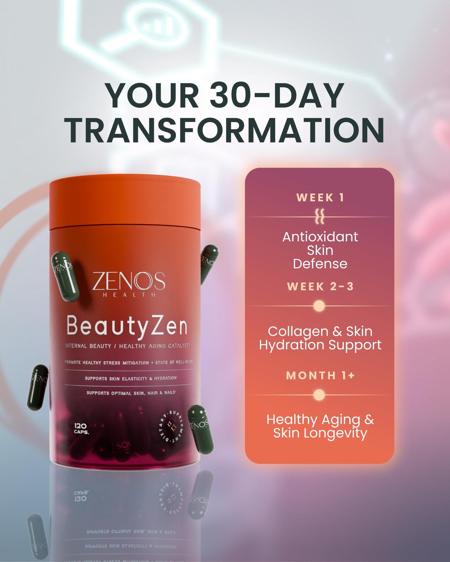 Zenos Health BeautyZen Hair Growth Supplement with DHT Blocker, Biotin, Collagen & Keratin, Antioxidants, Androgen Blocker, Anti-Aging, Keratin Complex, 120 Capsules