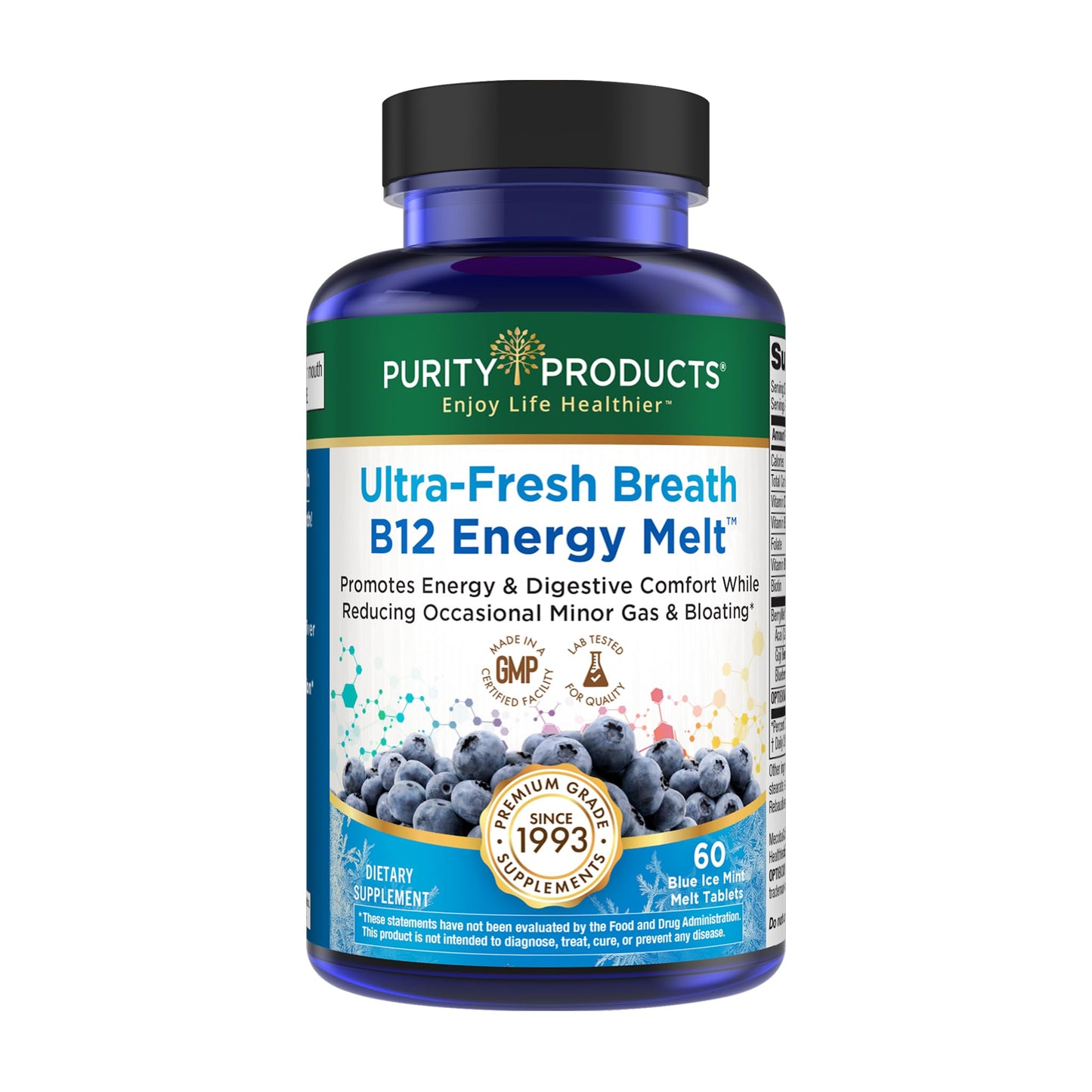 Purity Products Ultra Fresh Breath B12 Energy Melts Fast-Acting Chewable Tablet, 60 Count