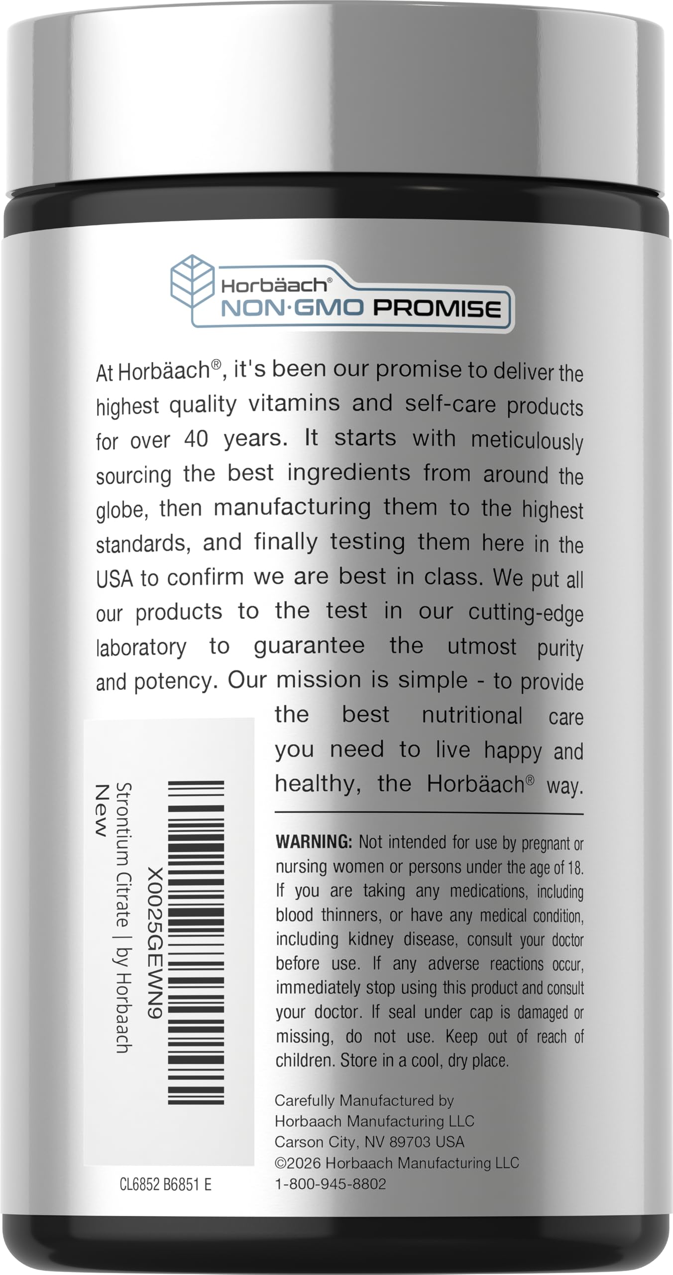 Horbäach Strontium Citrate 940 mg Capsules, 180 Count