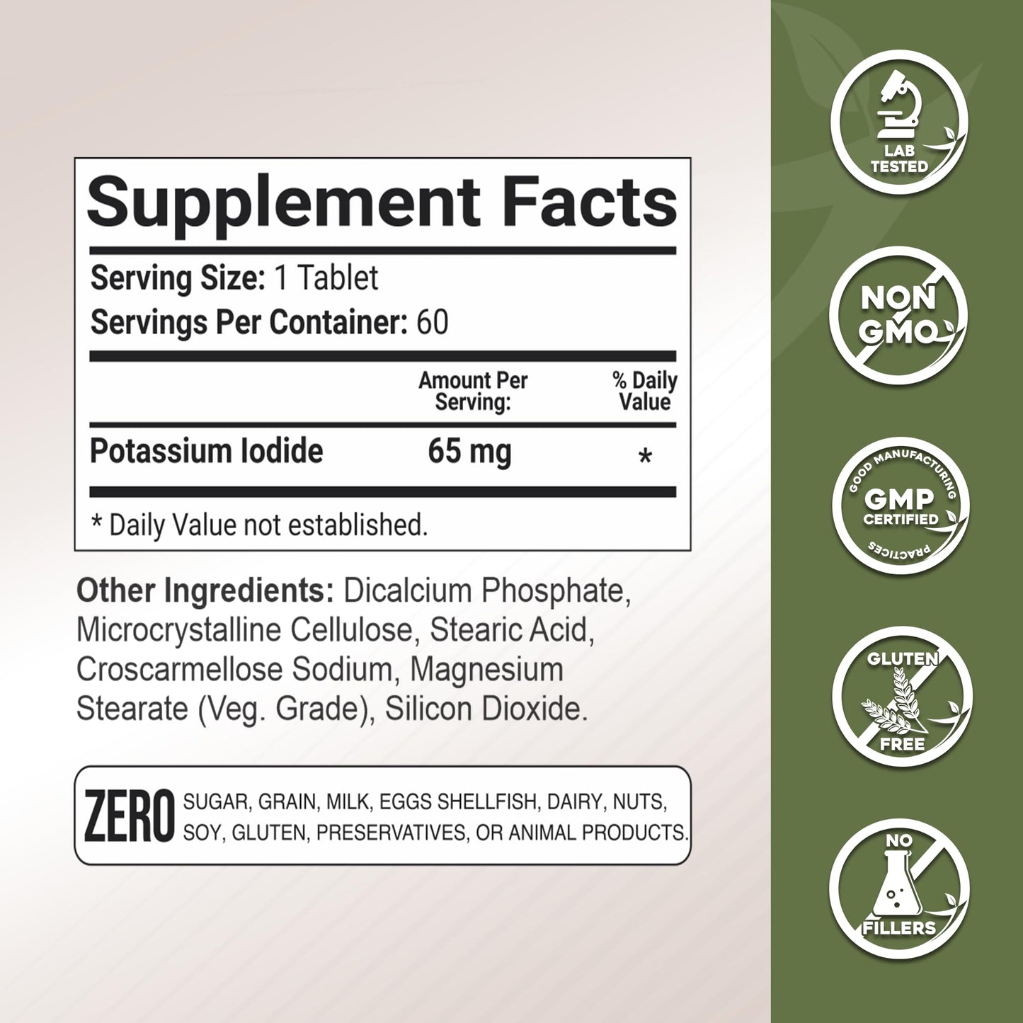 GADE NUTRITION BOOST YOUR HEALTH Potassium Iodide 65 mg Per Serving Tablet, 60 Count