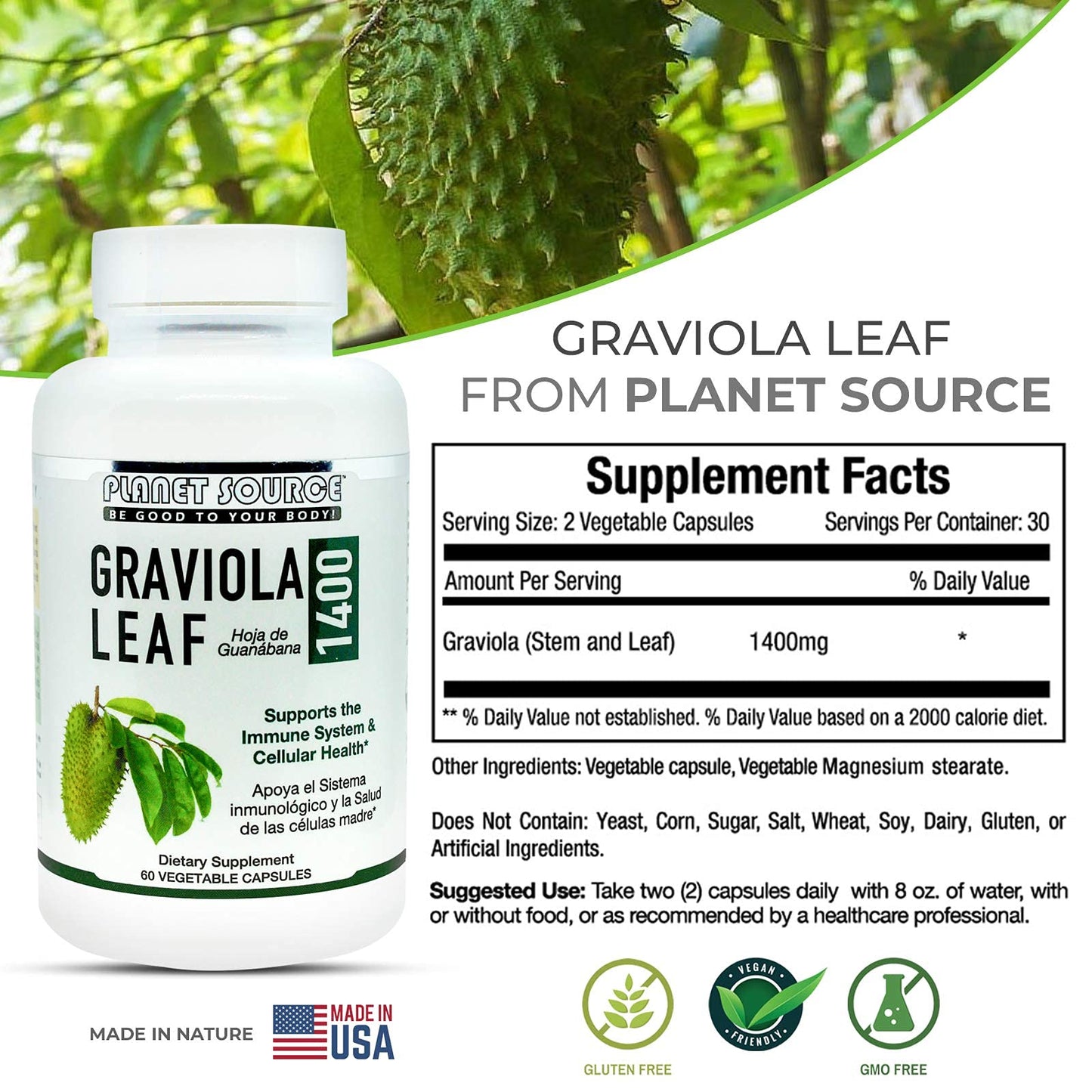 Planet Source Graviola Leaf Capsules 60 Count