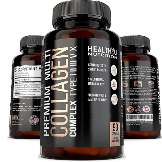 HEALTHYU NUTRITION Premium Multi Collagen Peptides Capsules, 90 Count
