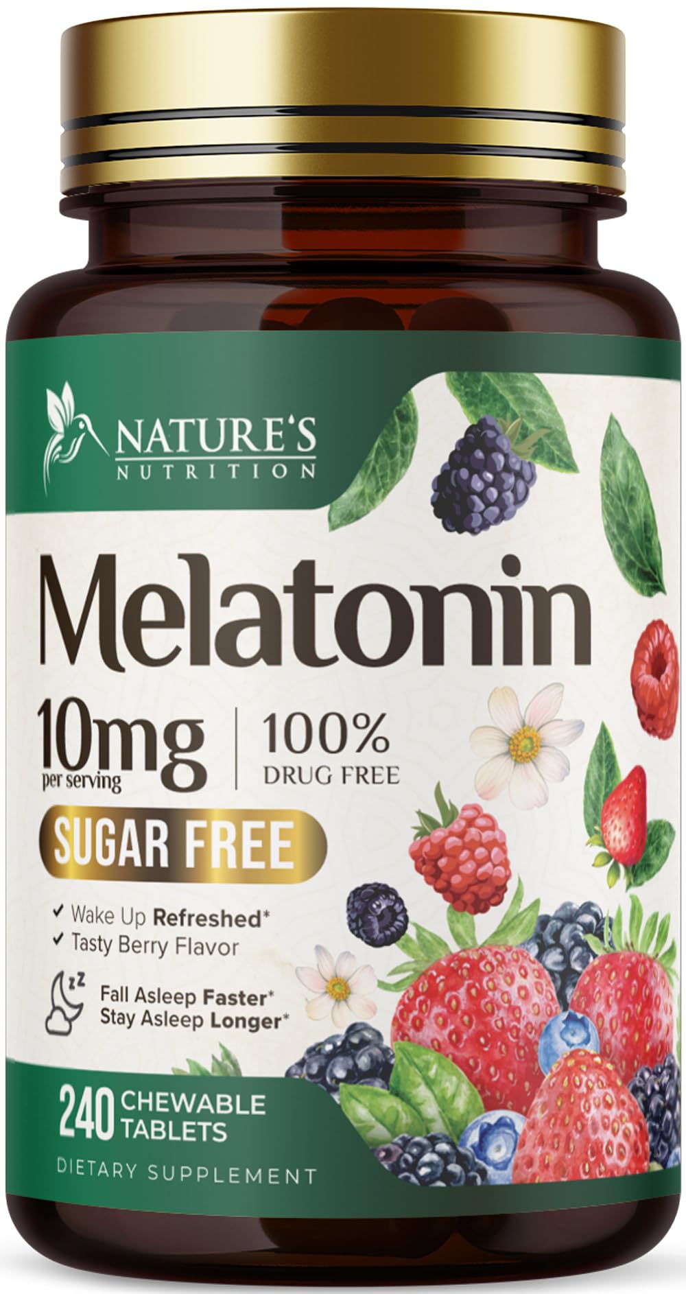 Nature's Nutrition Melatonin 10mg Extra Strength Sleep Support Tablets, 240 Tablets