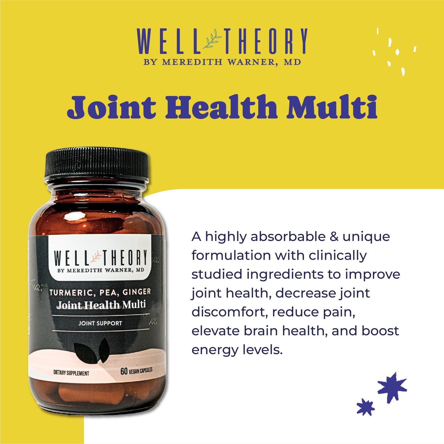 WELL THEORY Joint Wellness Supplement Turmeric, Ginger & Pea Capsules 60 Count