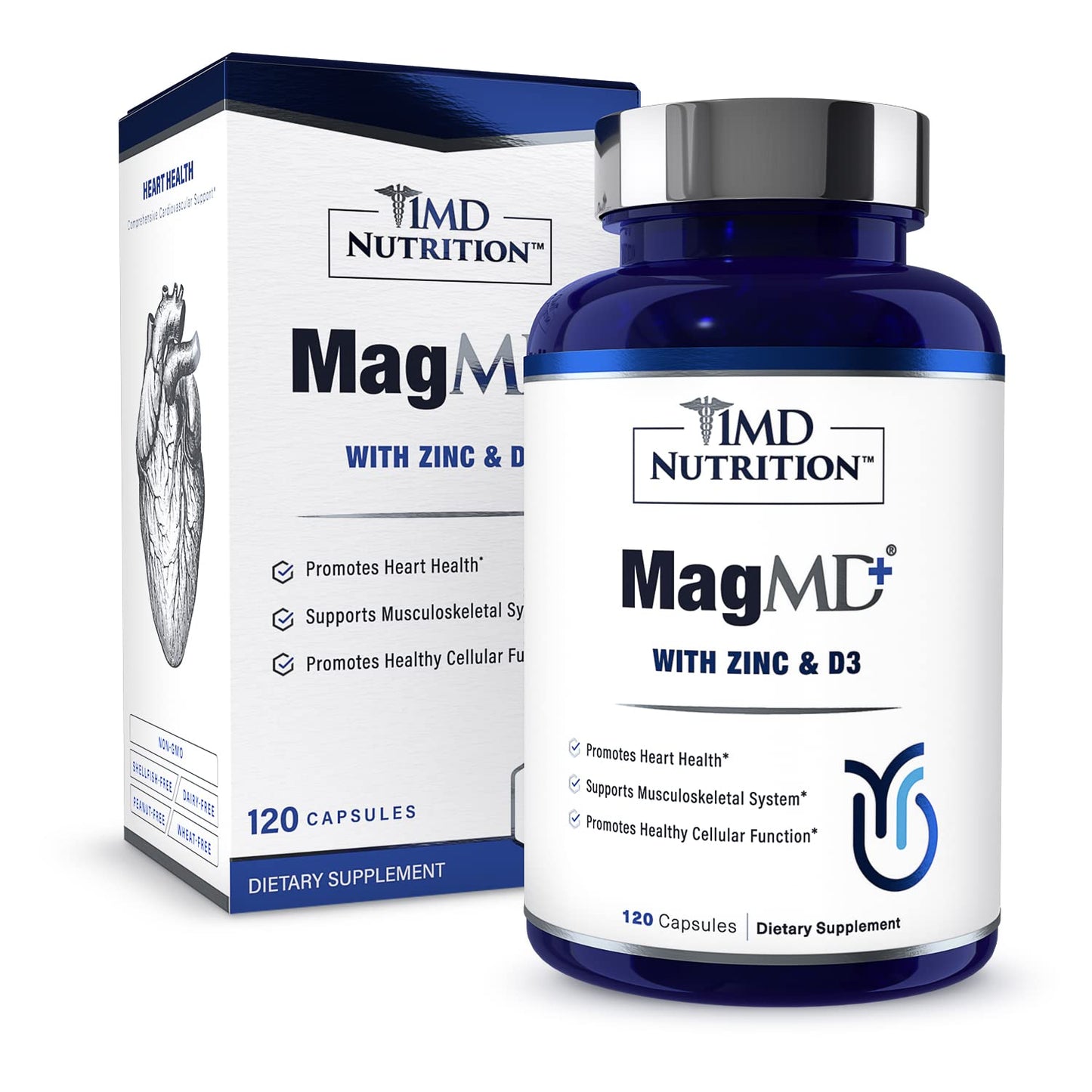 1MD Nutrition MagMD Plus Magnesium with Zinc & D3 Capsule, 120 Count
