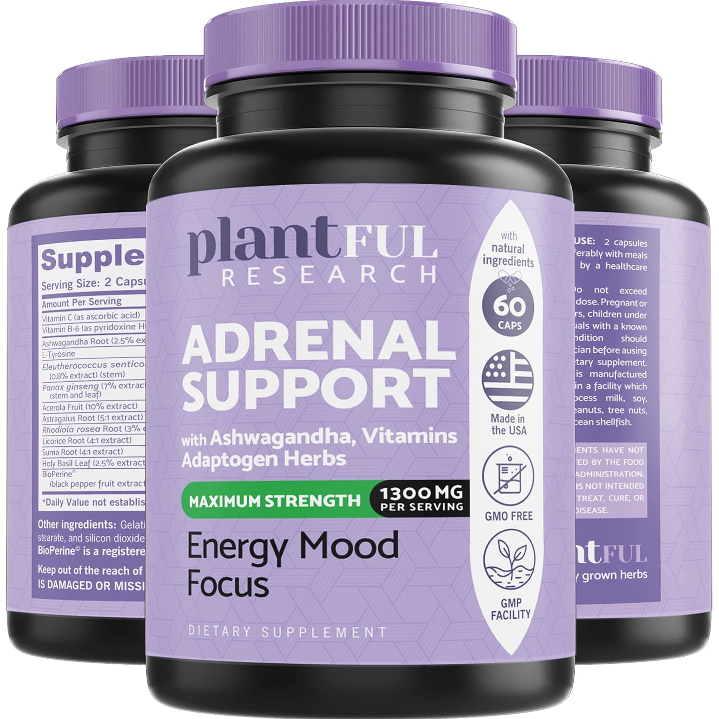 PLANTFUL RESEARCH Adrenal Support & Cortisol Manager Supplement 60 Capsules