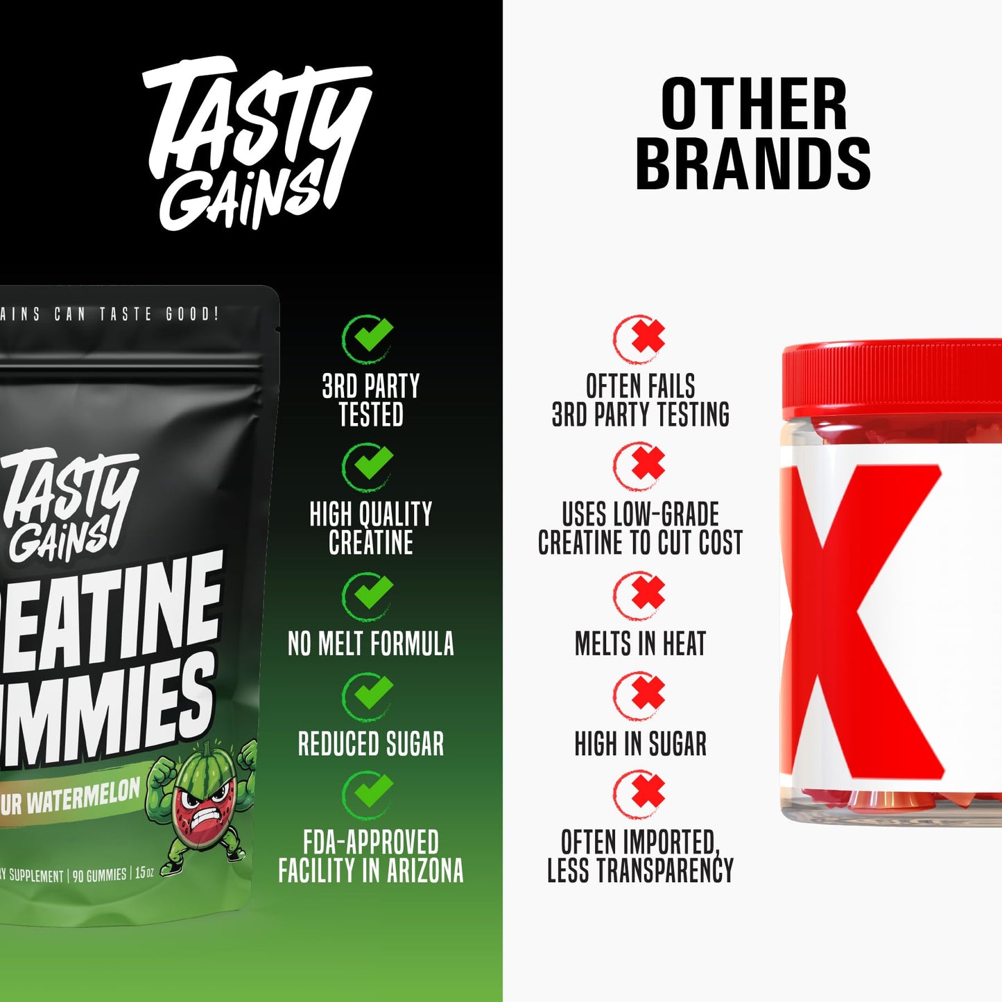 TASTY GAINS Creatine Gummies 90 Count