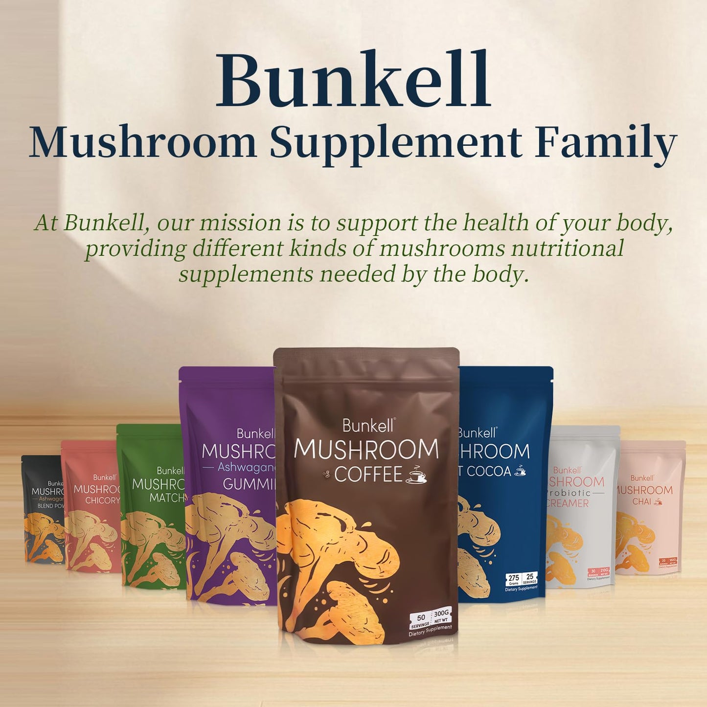Bunkell Ashwagandha Mushroom Powder, Adaptogenic 10-Mushrooms Complex with Ashwagandha, Lion's Mane, Reishi, Chaga & Maitake - Energy, Cognitive & Immune Support, 6.35 Ounce