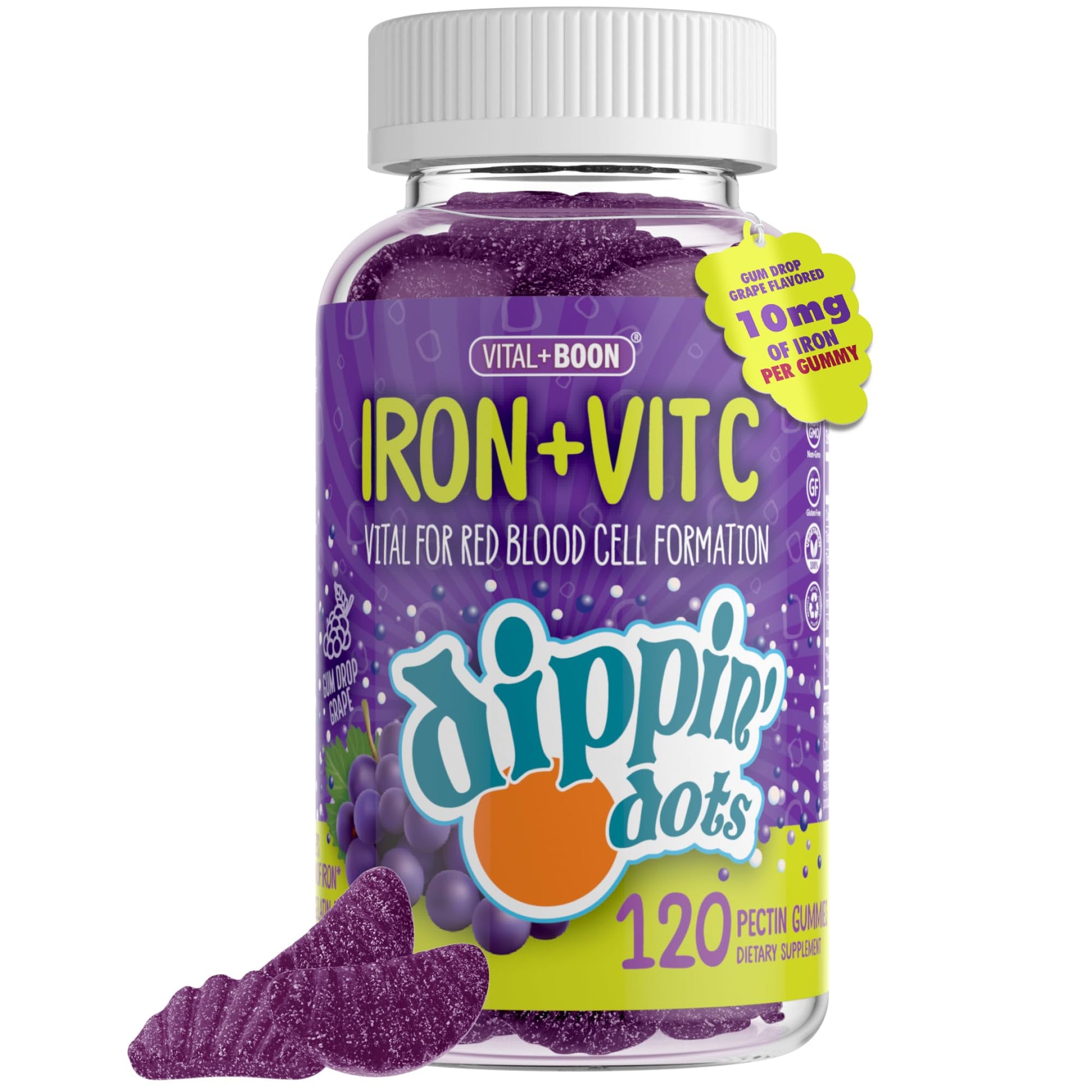 Vital+Boon Iron with Vitamin C & B12 Gummies, 120 Count