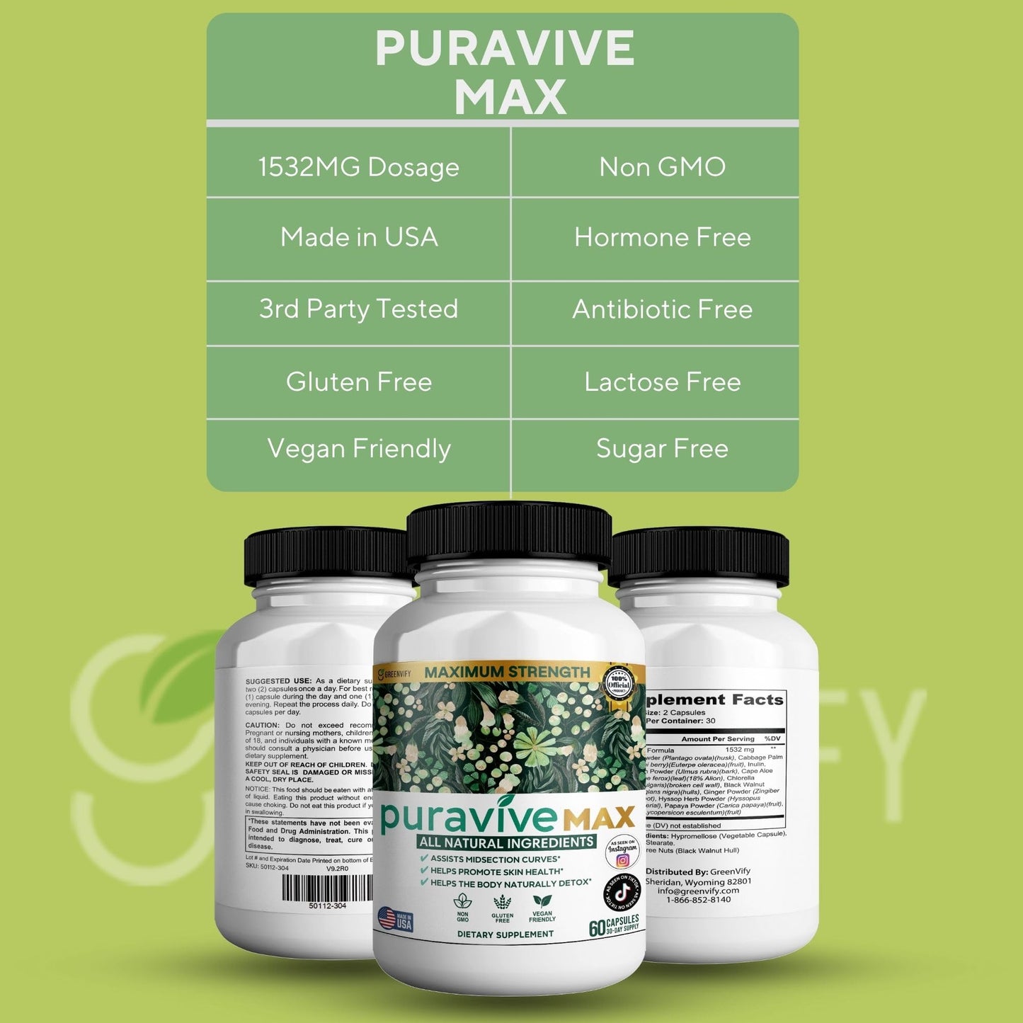 GREENVIFY Puravive MAX Natural Dietary Supplement 60 Capsules