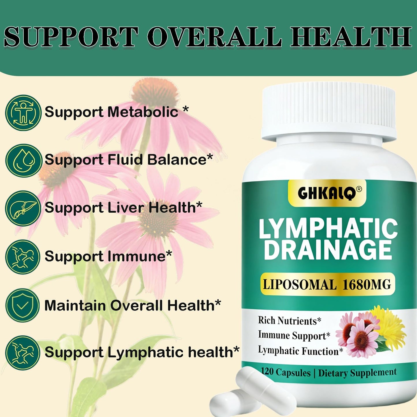 GHKALQ Lymphatic Drainage Supplements Capsules 120 Count
