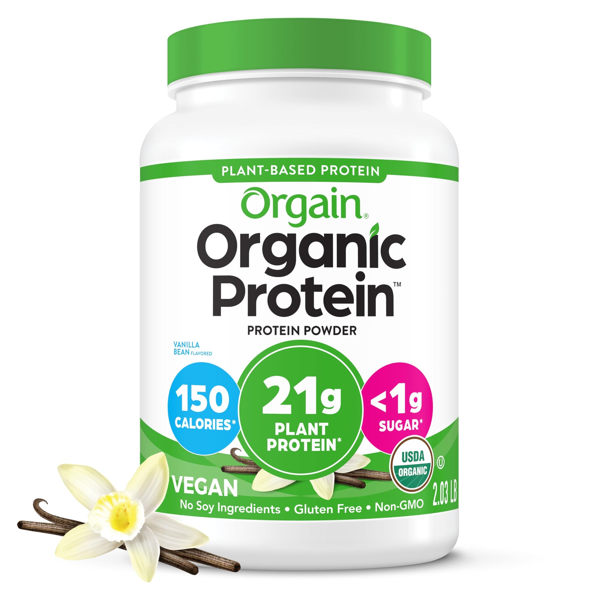Orgain Organic Vegan 21g Protein Powder Vanilla Bean, 32.48 oz