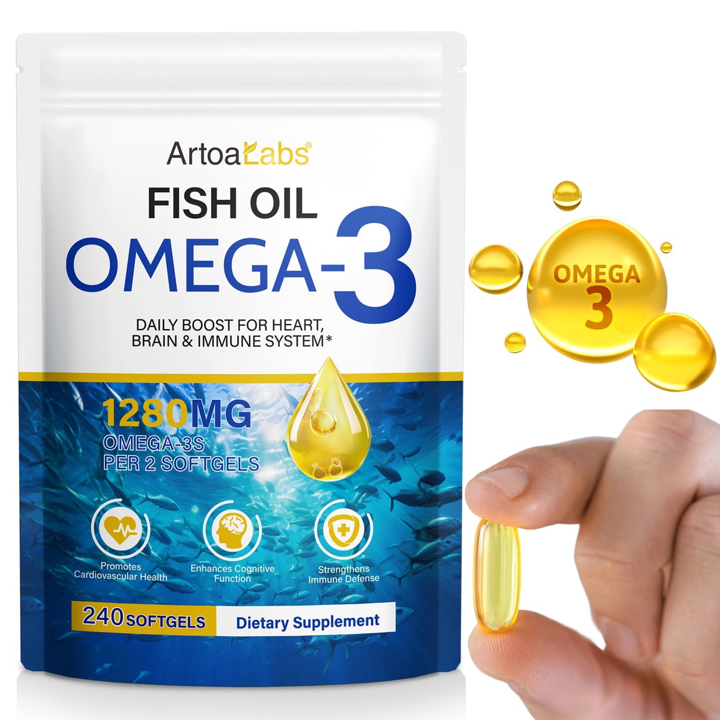 FUKEVY Omega-3 Fish Oil Capsules, 240 Count