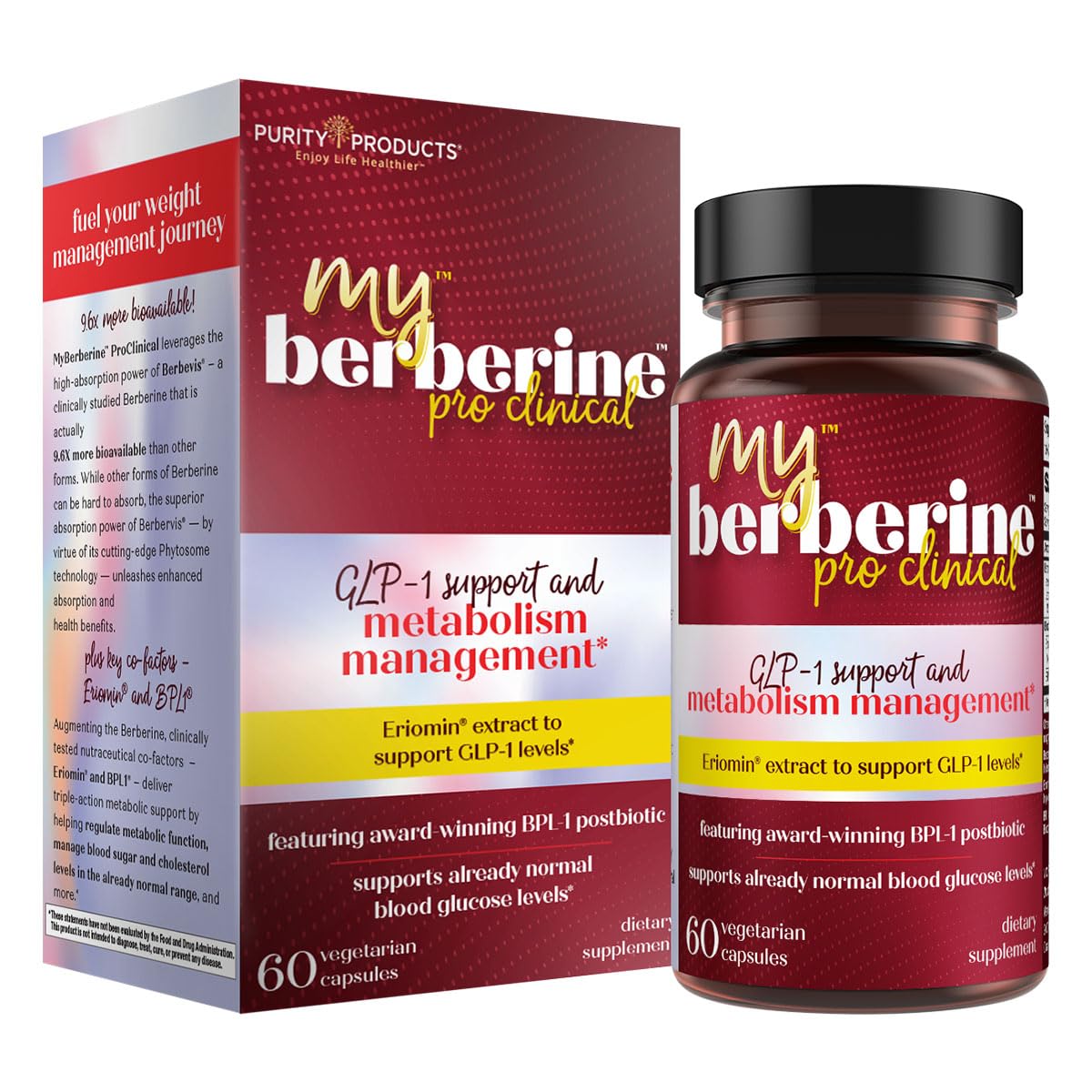 Purity Products MyBerberine ProClinical 9.6X More Bioavailable Than Ordinary Berberine - GLP-1 Support 60 Capsules