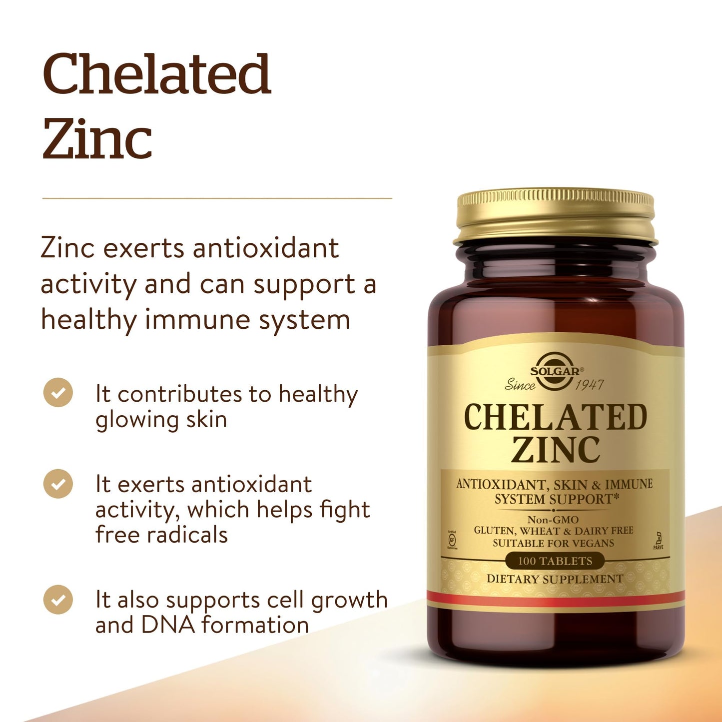 Solgar Chelated Zinc Tablet, 100 Tablets