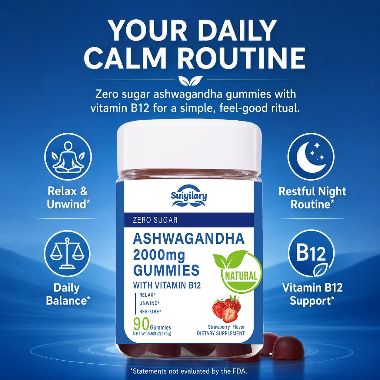Suiyilary Ashwagandha Gummies 2000mg, 90 Count