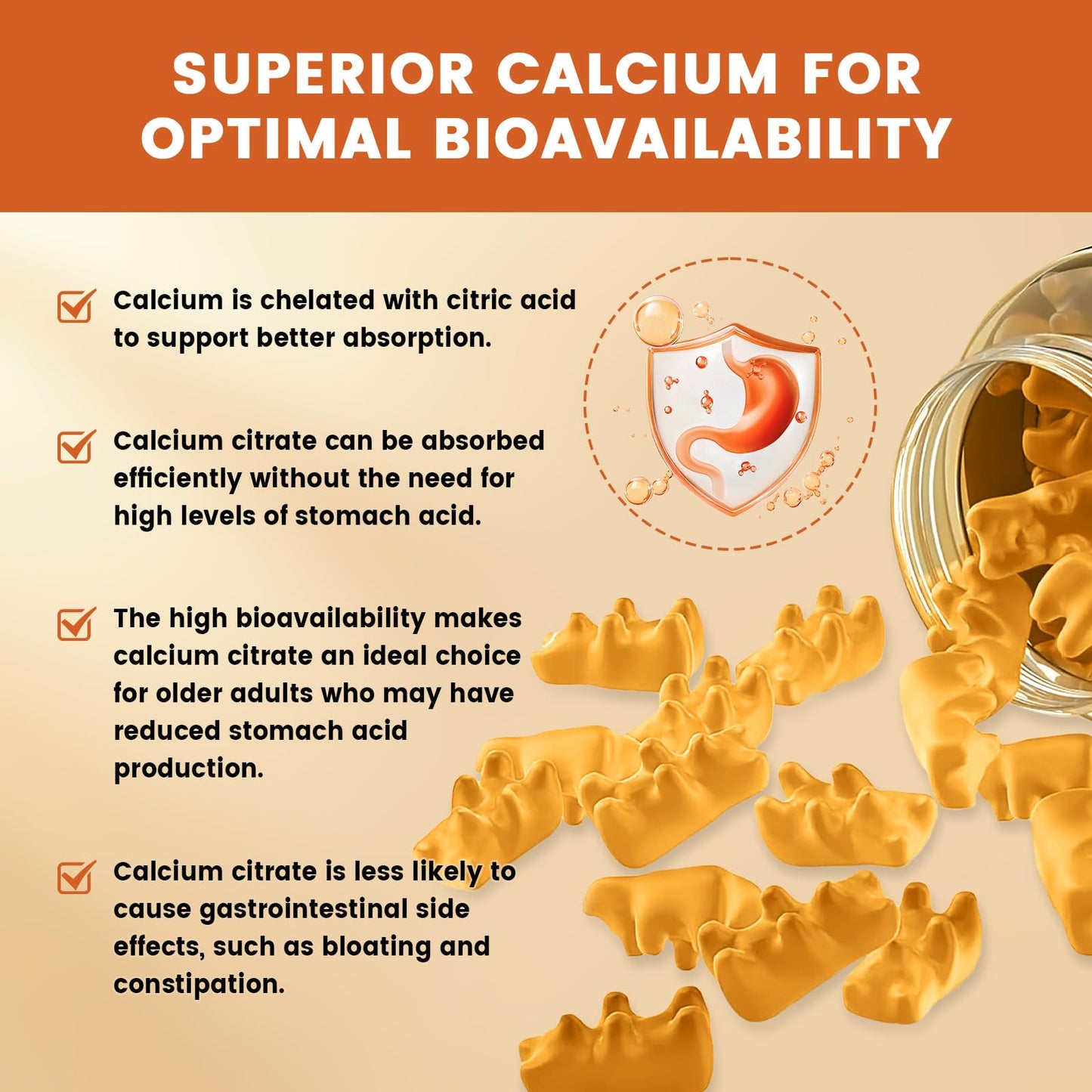 GONGOTA Calcium Citrate 1200mg with Vitamin D3 Gummy, Chewable Calcium for Bone, Muscle, Joints, Immune Support, Sugar Free Pineapple Flavor - 120 Gummies