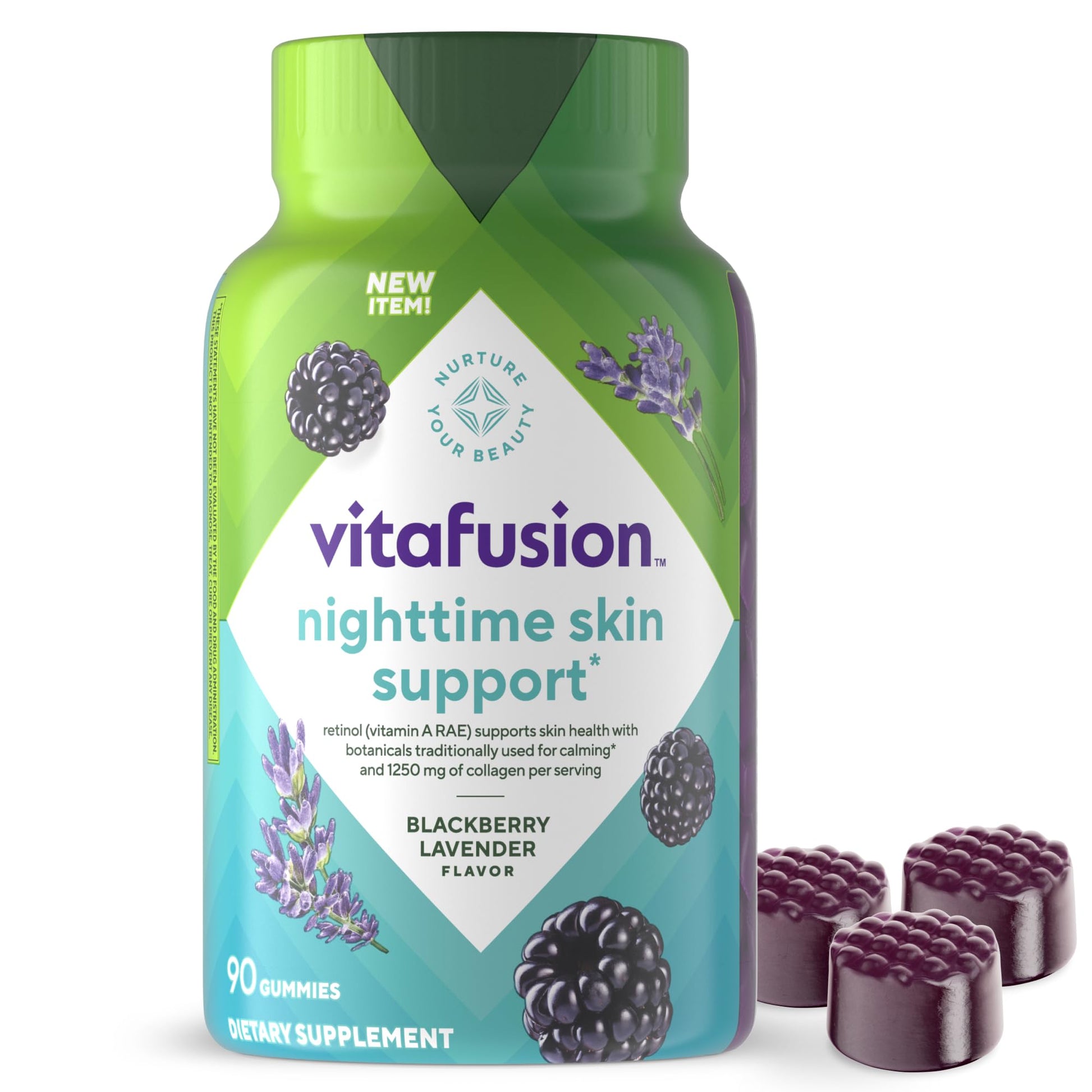 Vitafusion Nighttime Skin Support Gummy with Retinol (Vitamin A RAE), Collagen & Bedtime Botanicals, 1 Count