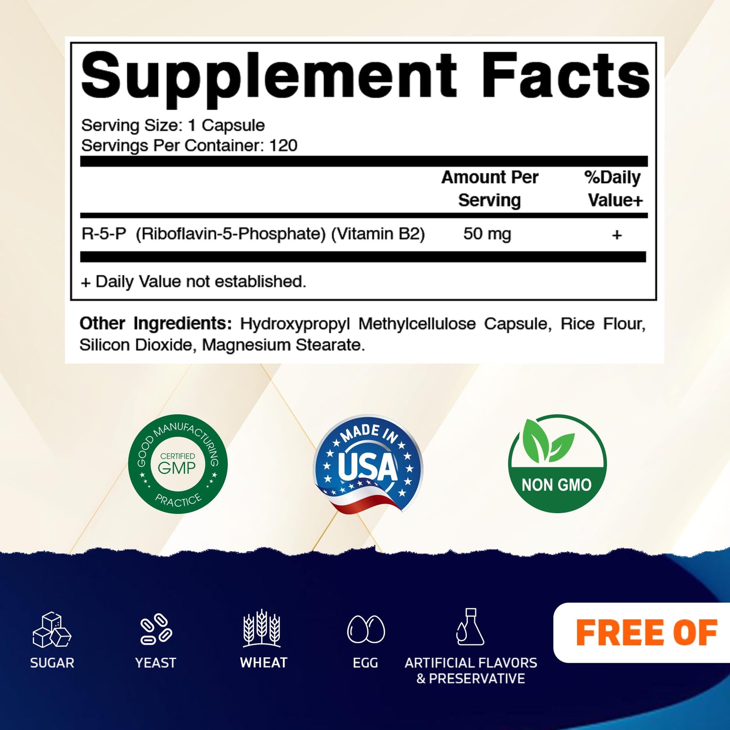 Vitamatic R-5-P Riboflavin-5-Phosphate (Vitamin B2) 50 mg Capsule, 120 Capsules