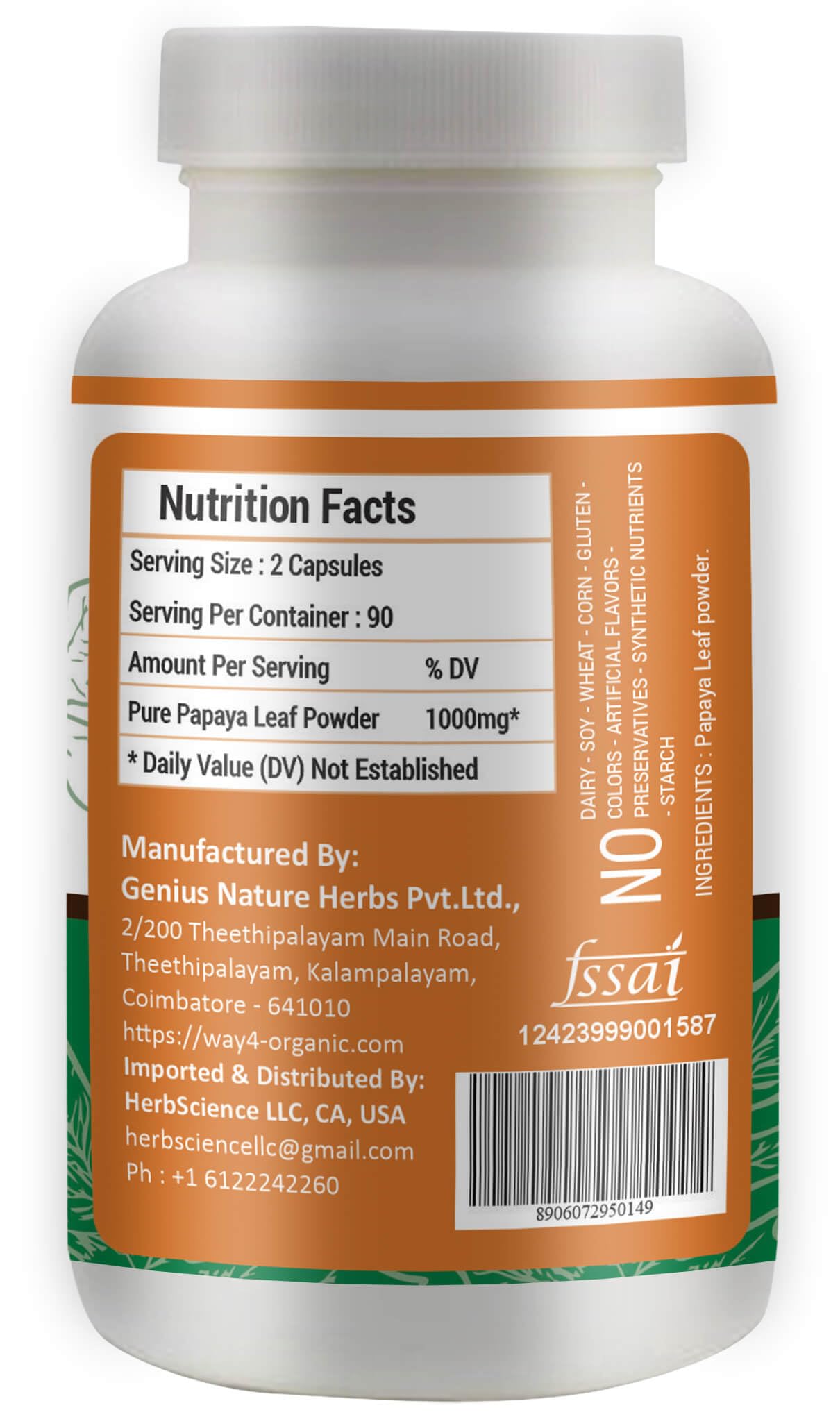WAY 4 ORGANIC W4O Papaya Leaf Extract Capsules 1 Count