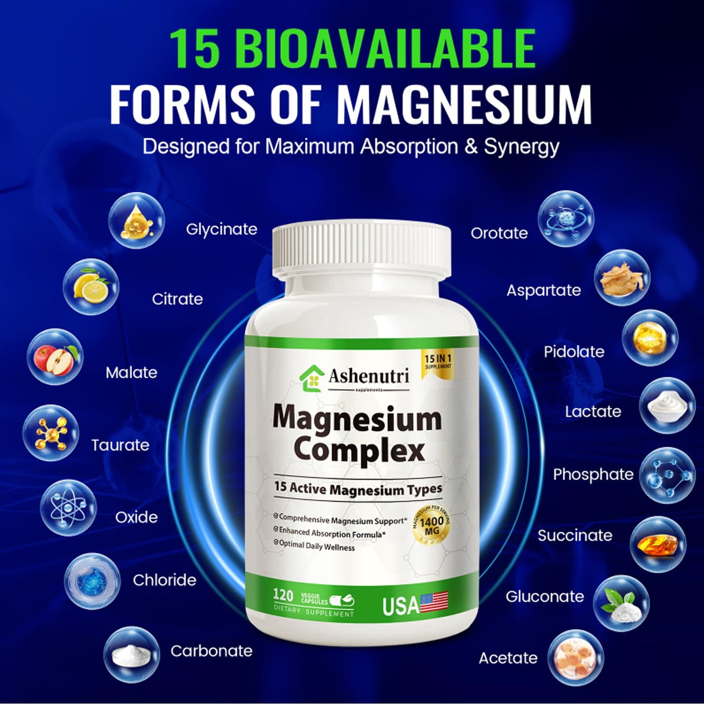 Ashenutri Magnesium Complex Capsules, 120 Count