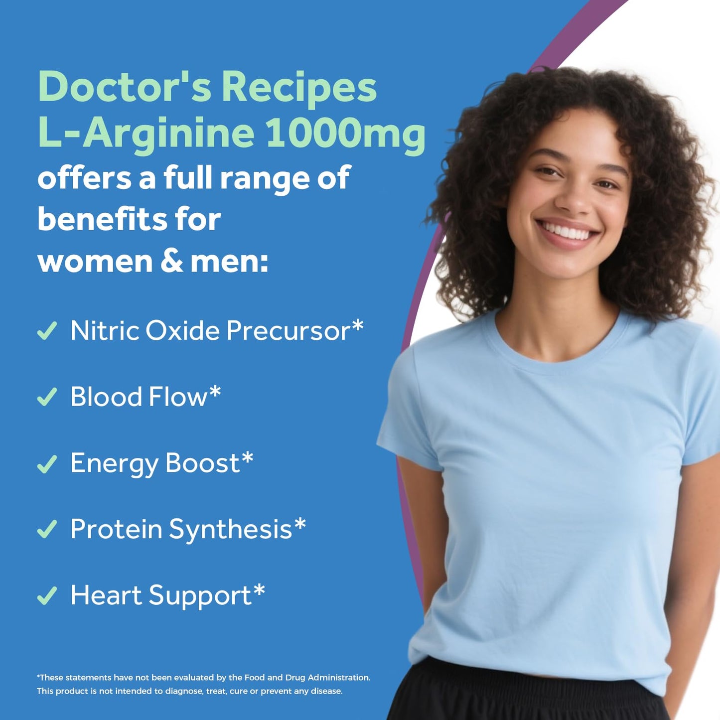 Doctor's Recipes L-Arginine 1000mg Coated Tablets, 120 Count