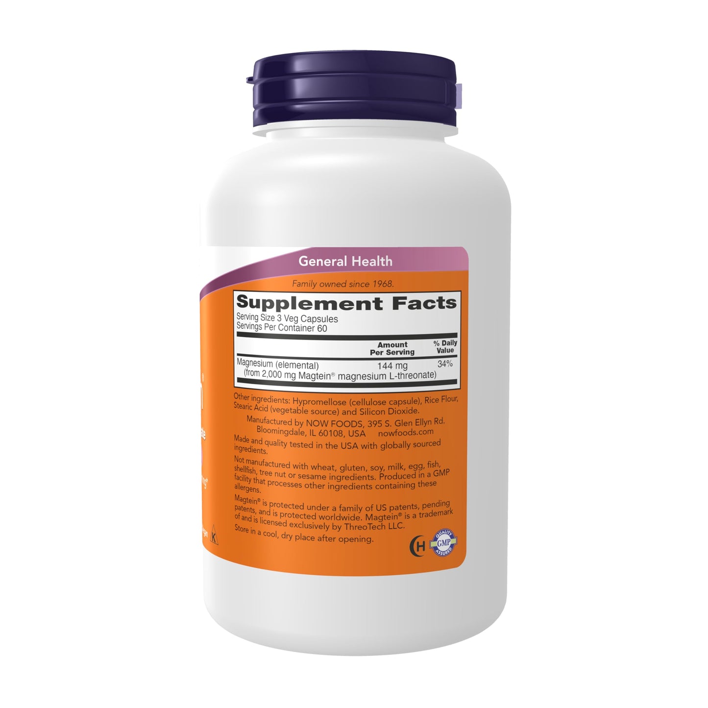 NOW Foods Magtein Magnesium L-Threonate Capsule, 180 Veg Capsules