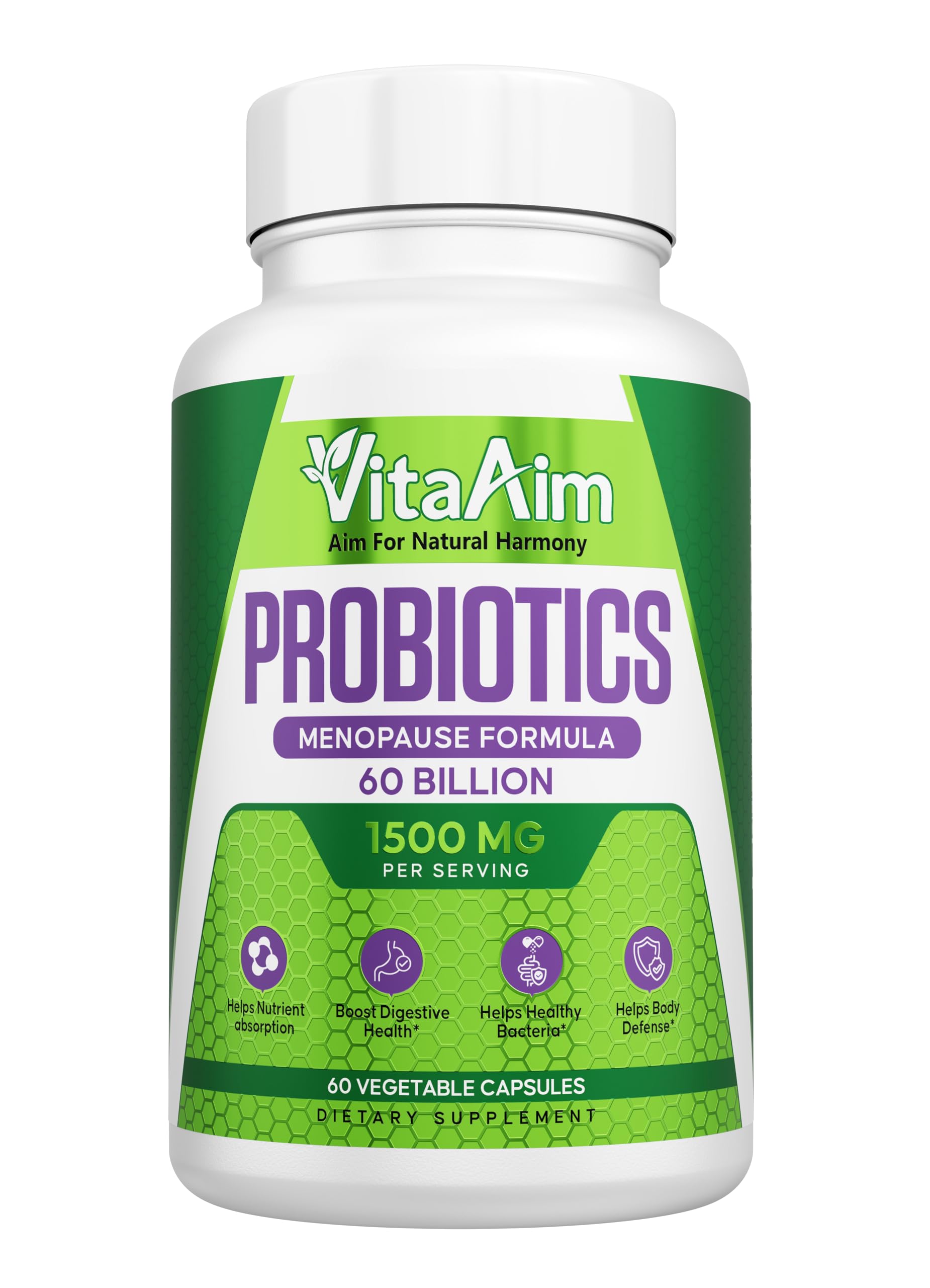 VitaAim Probiotics for Women 60 Billion CFU, Menopause Formula with Prebiotics, Cranberry Extract and Digestive Wellness Support, Vegan Probiotic Supplement, 1 Capsule