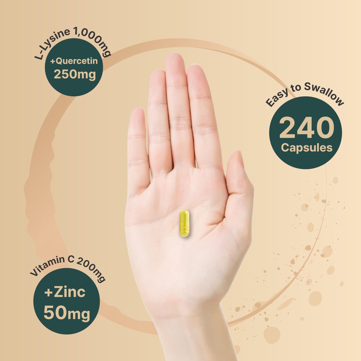 NatureBell L-Lysine 1000mg + Quercetin 250mg with Vitamin C and Zinc Capsules, 240 Count