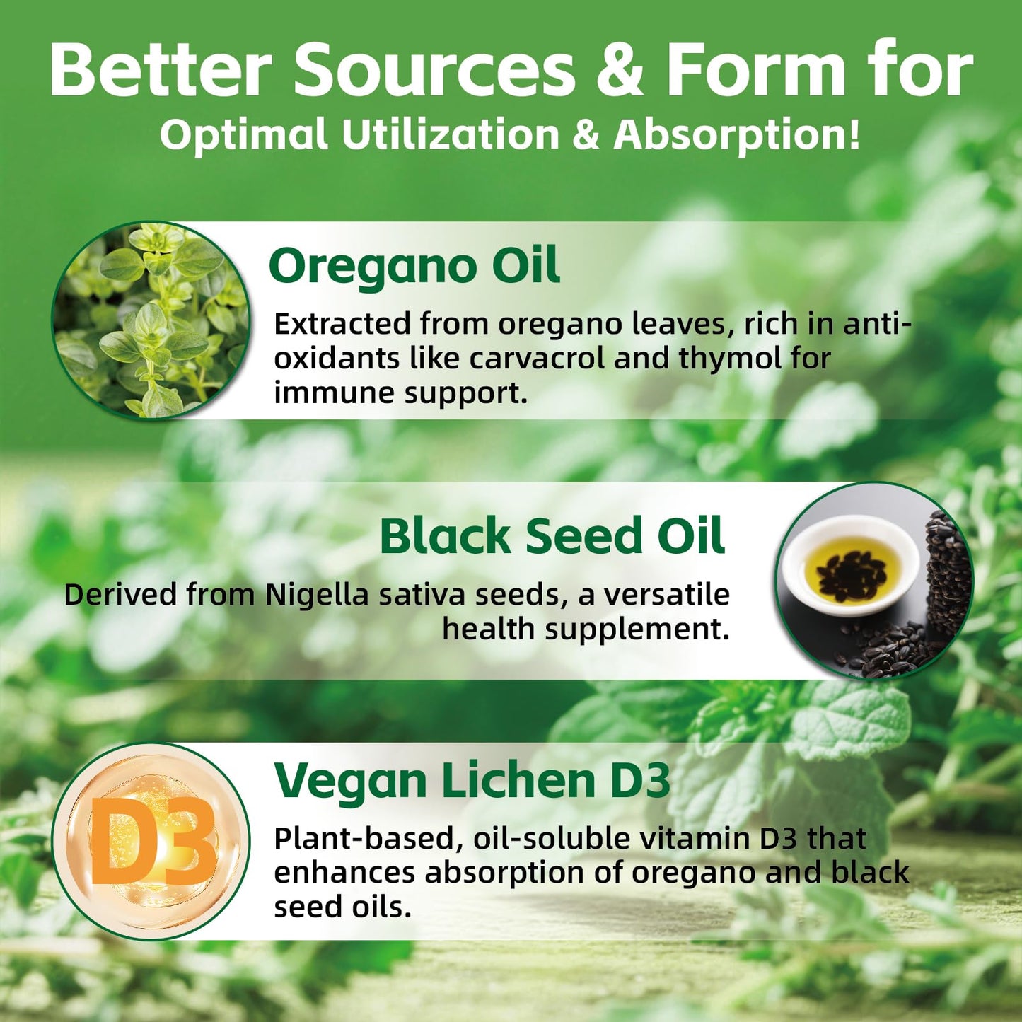Joywiit Oregano Oil Gummies with Black Seed Oil + Vitamin D3 1000IU, Vegan, Non-GMO, 60 Gummies