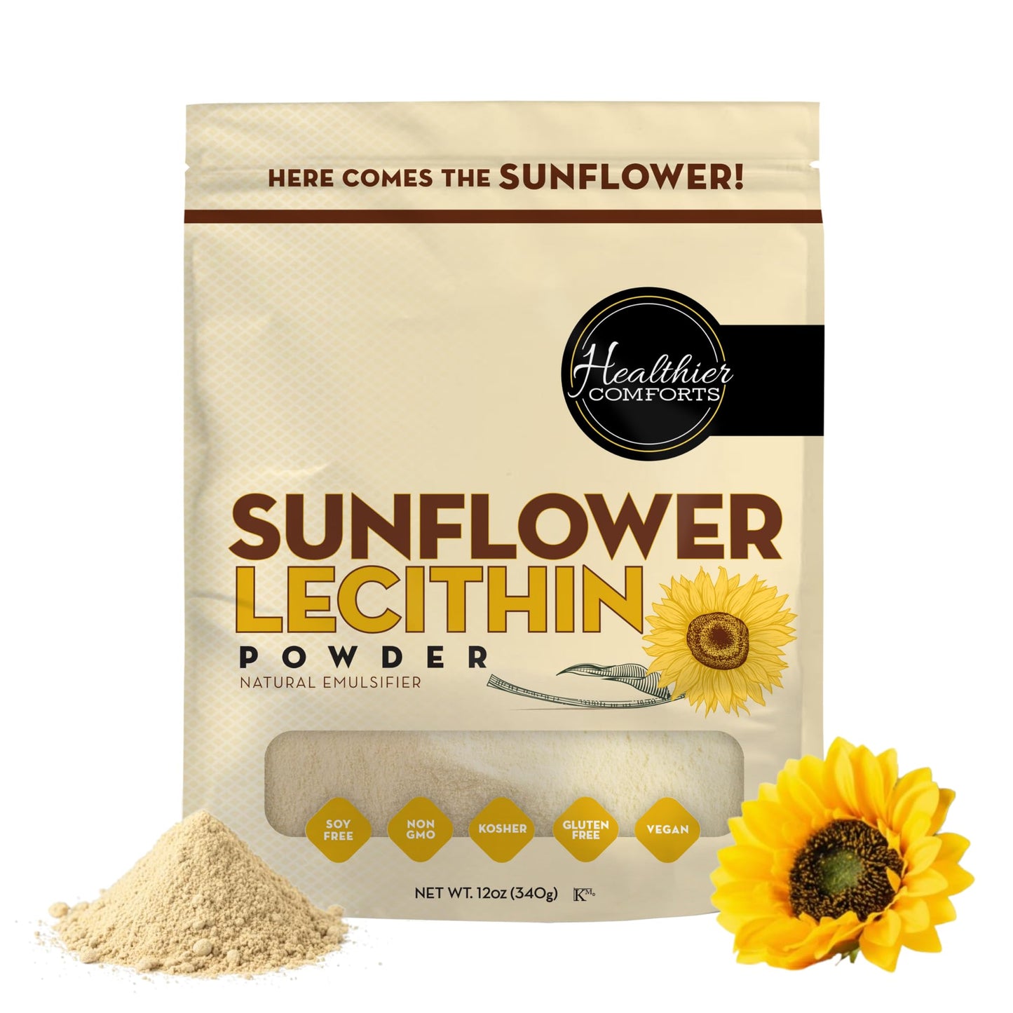 Healthier Comforts Sunflower Lecithin Powder 12 oz