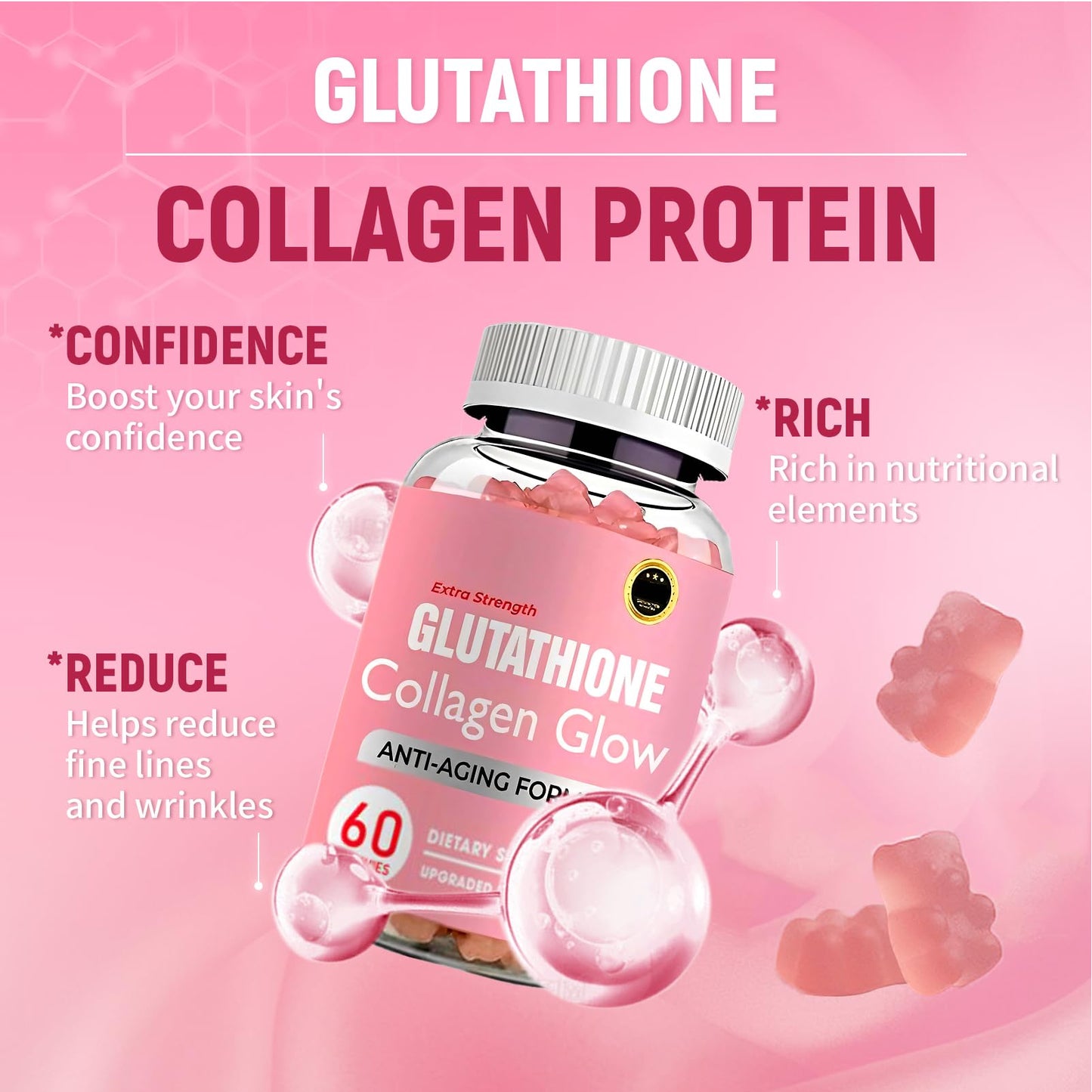 AQILUN Glutathione Collagen Glow Gummies, 60 Count