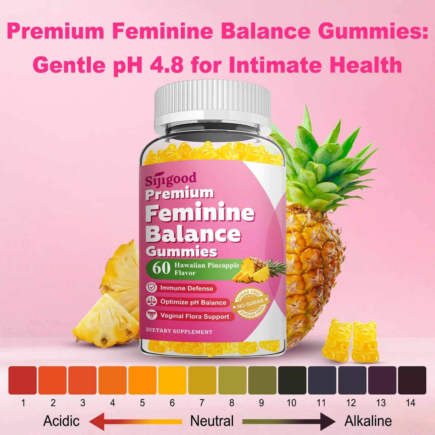 Sijigood Premium Feminine Balance Gummies for Women Sugar Free, 120 Gummies