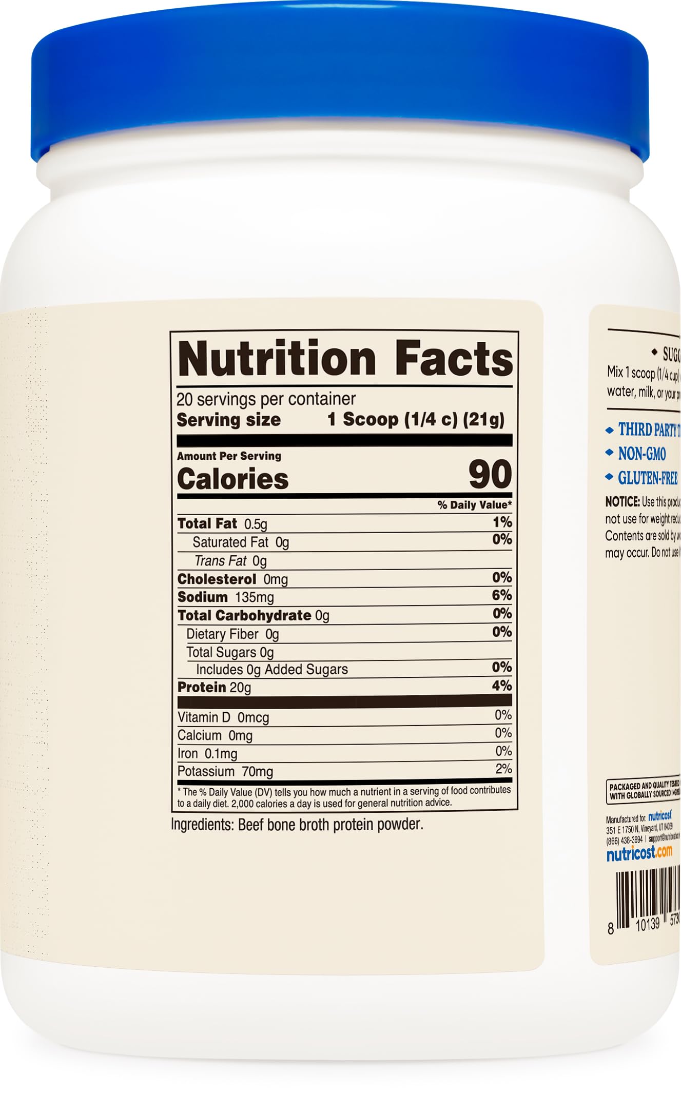 Nutricost Beef Bone Broth Protein Powder 14.3 Ounce