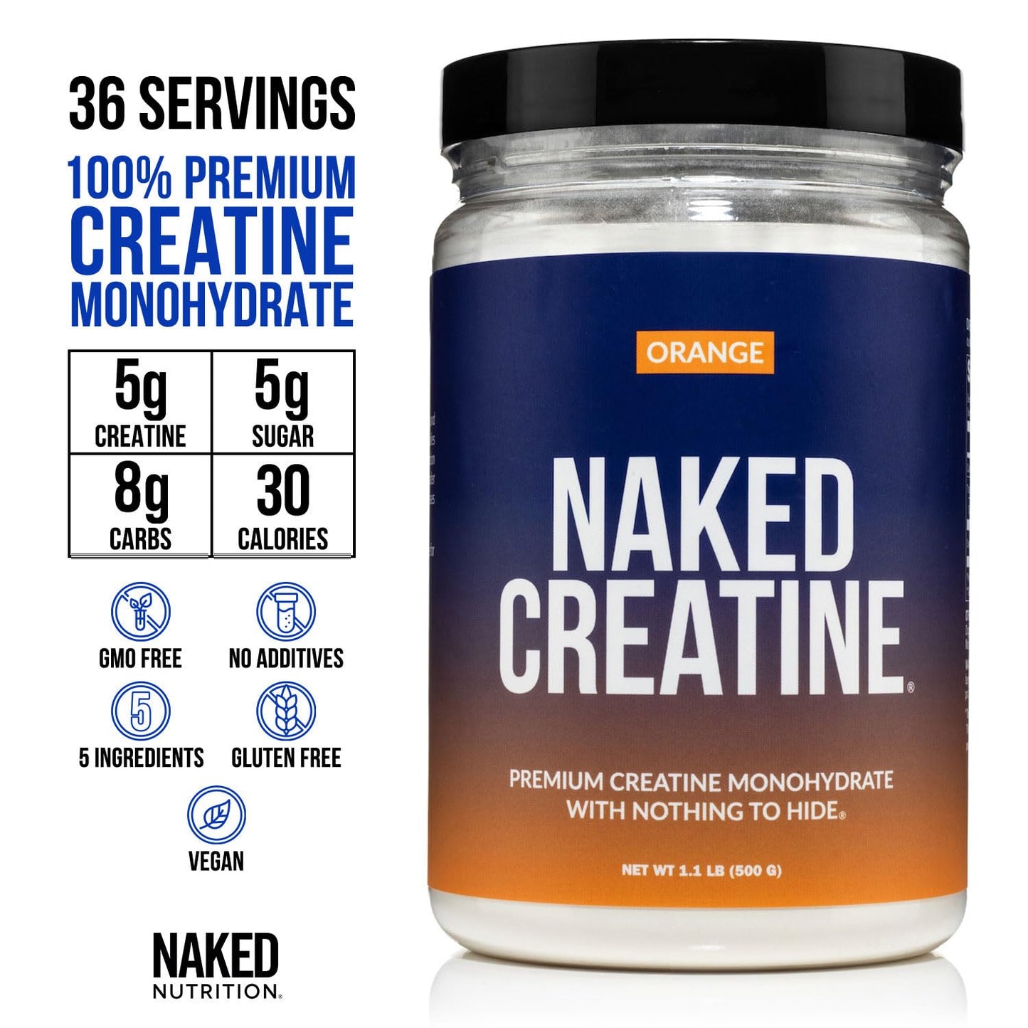 NAKED Pure Micronized Orange Creatine Monohydrate Powder 17.6 oz