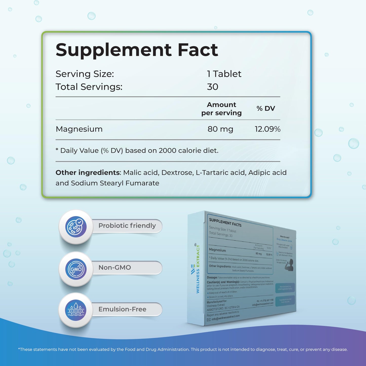 WELLNESS EXTRACT H2 Molecular Hydrogen Water Tablets 12 PPM, 30 Tablets