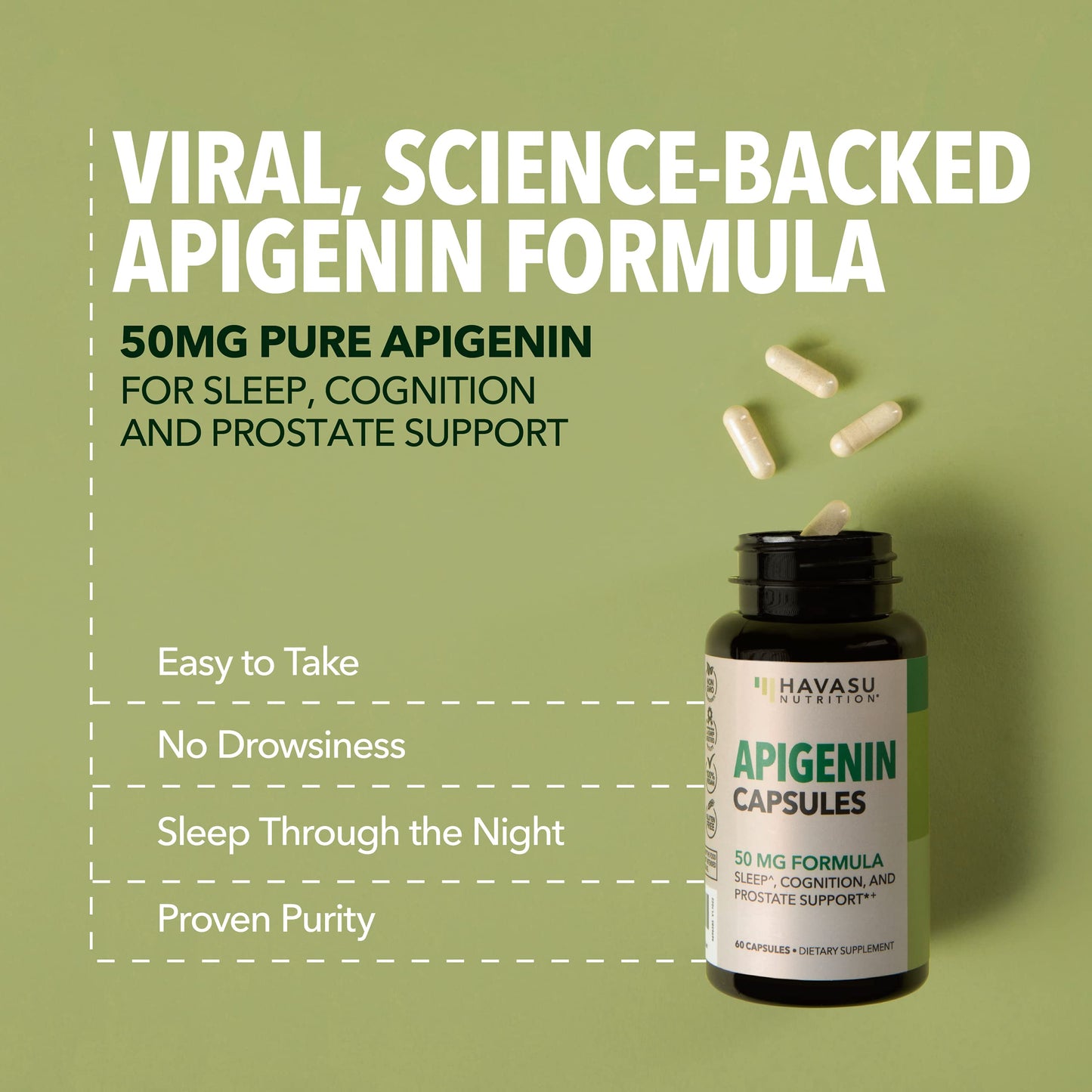 HAVASU NUTRITION Apigenin 50mg Capsules, 120 Count